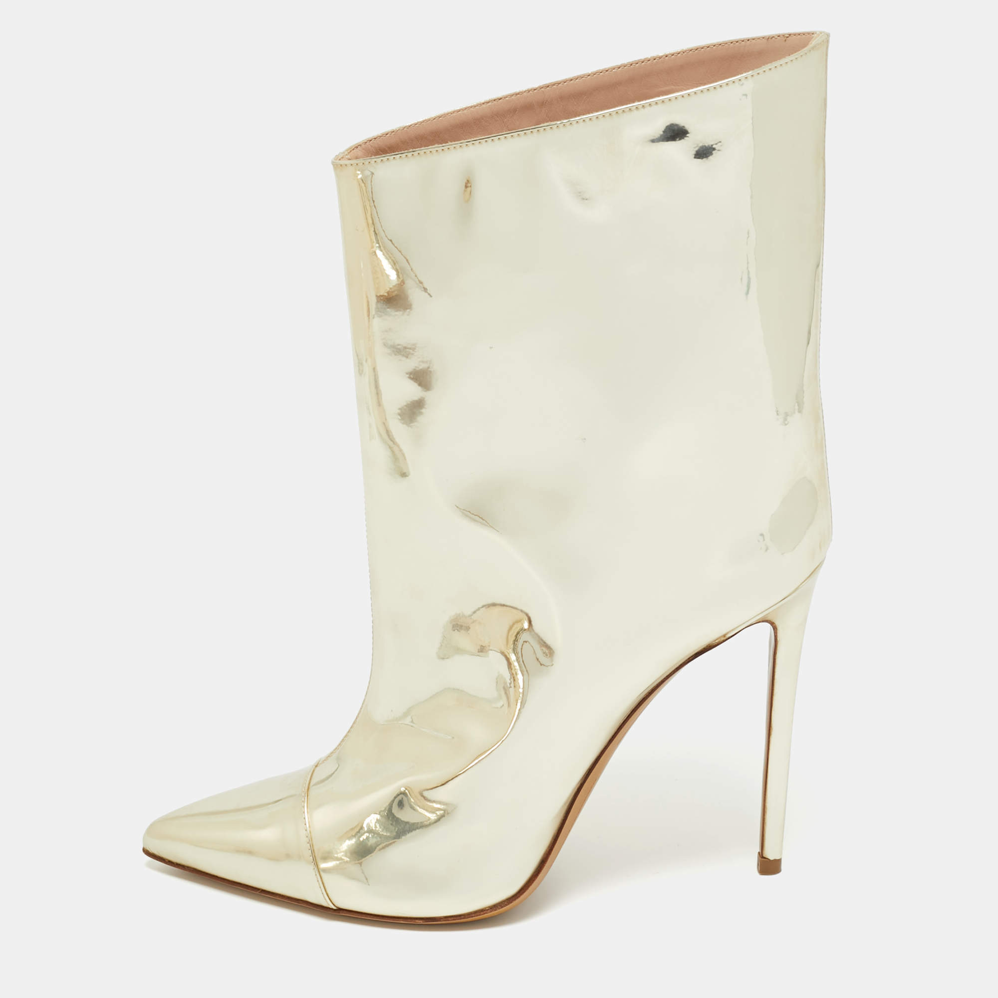 Pre Owned Alexandre Vauthier Gold Synthetic Leather Mid Calf Boots Size 39