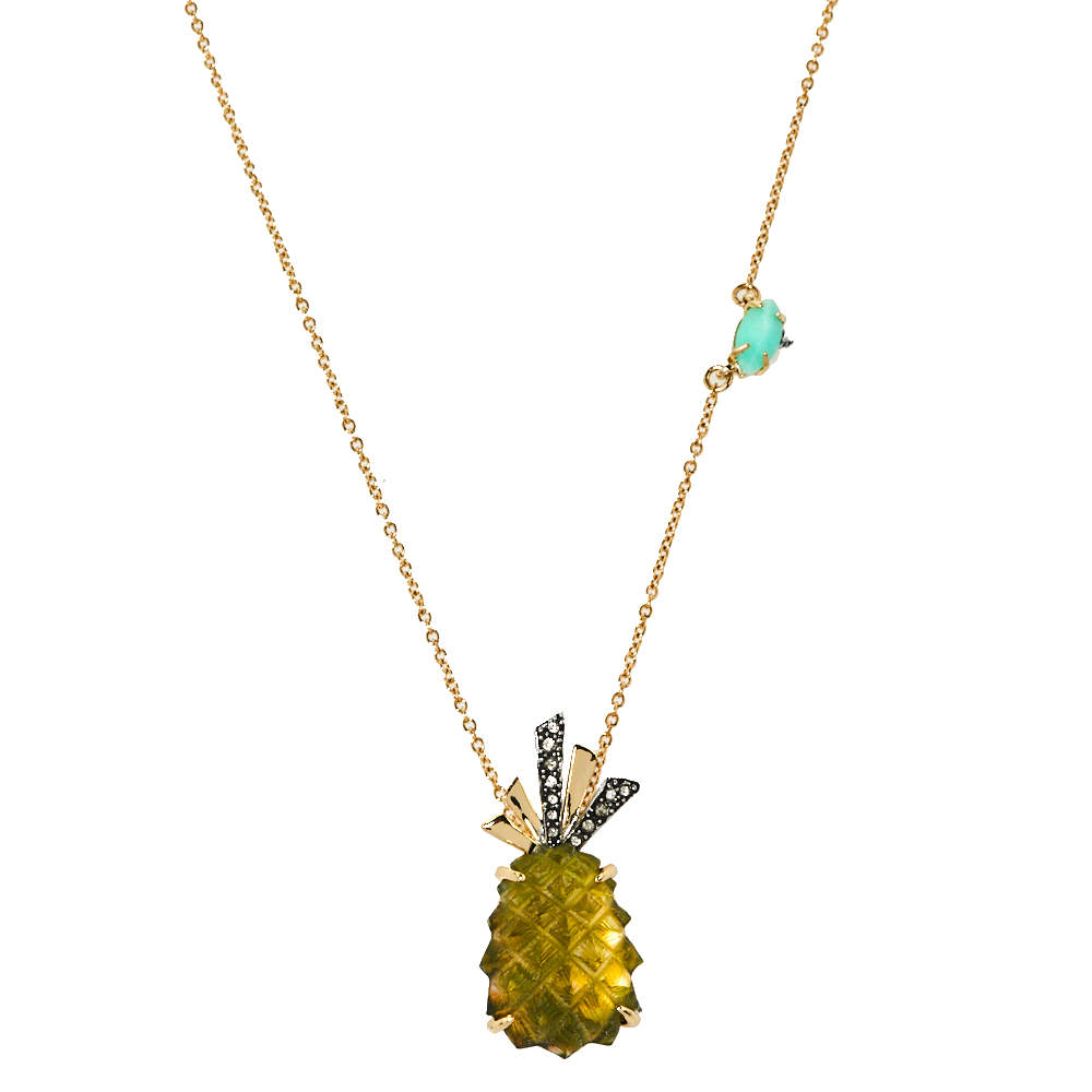 Alexis Bittar Pineapple Motif Gold Tone Pendant Necklace