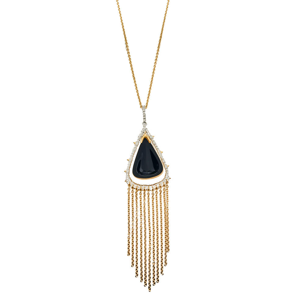 Alexis Bittar Crystal Capped Gold Tone Tassel Chain Pendant Necklace
