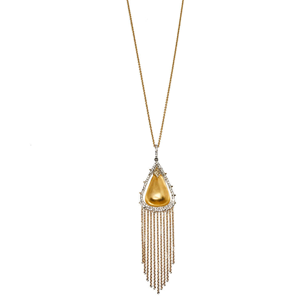 Alexis Bittar Crystal Capped Gold Tone Tassel Chain Pendant Necklace