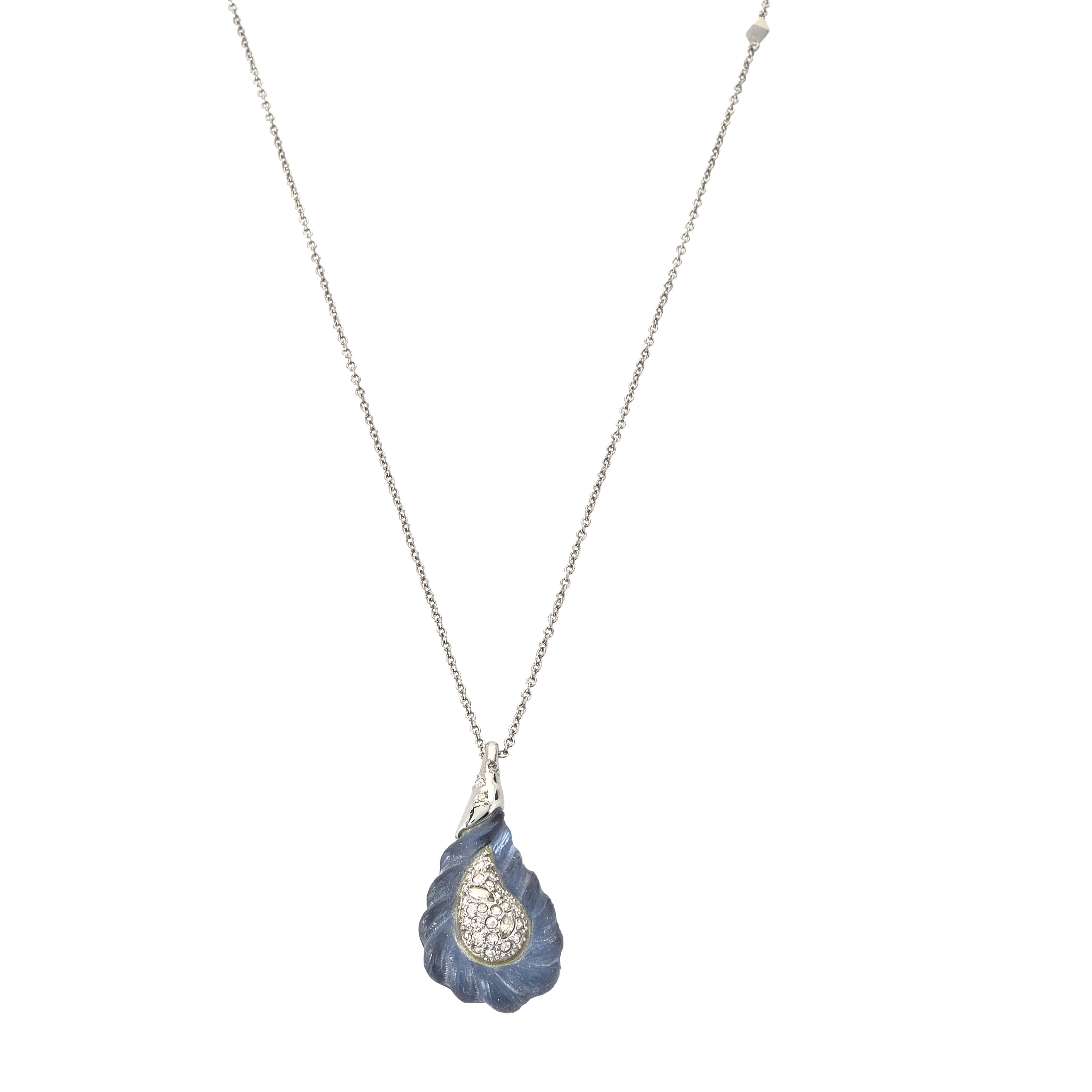 Alexis Bittar Silver Tone Frosted Crystal Encrusted Pendant Necklace 