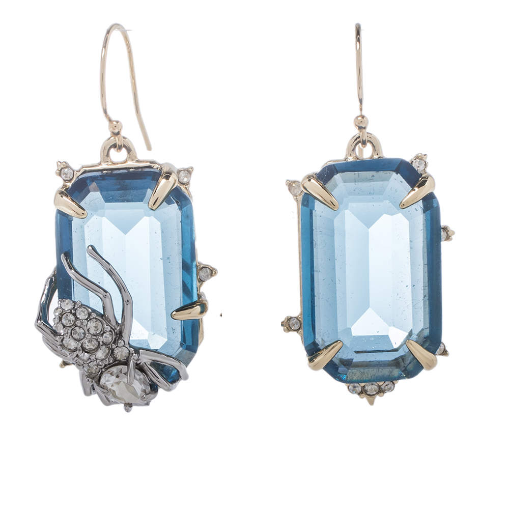 Pre Owned Alexis Bittar Gold & Rhodium Plated Blue Spinel Crystal Spider Drop Earrings