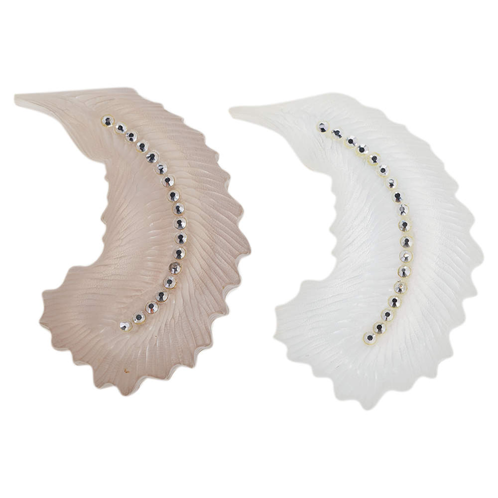Alexis Bittar White/Grey Lucite Feather Crystal Brooch Set of Two