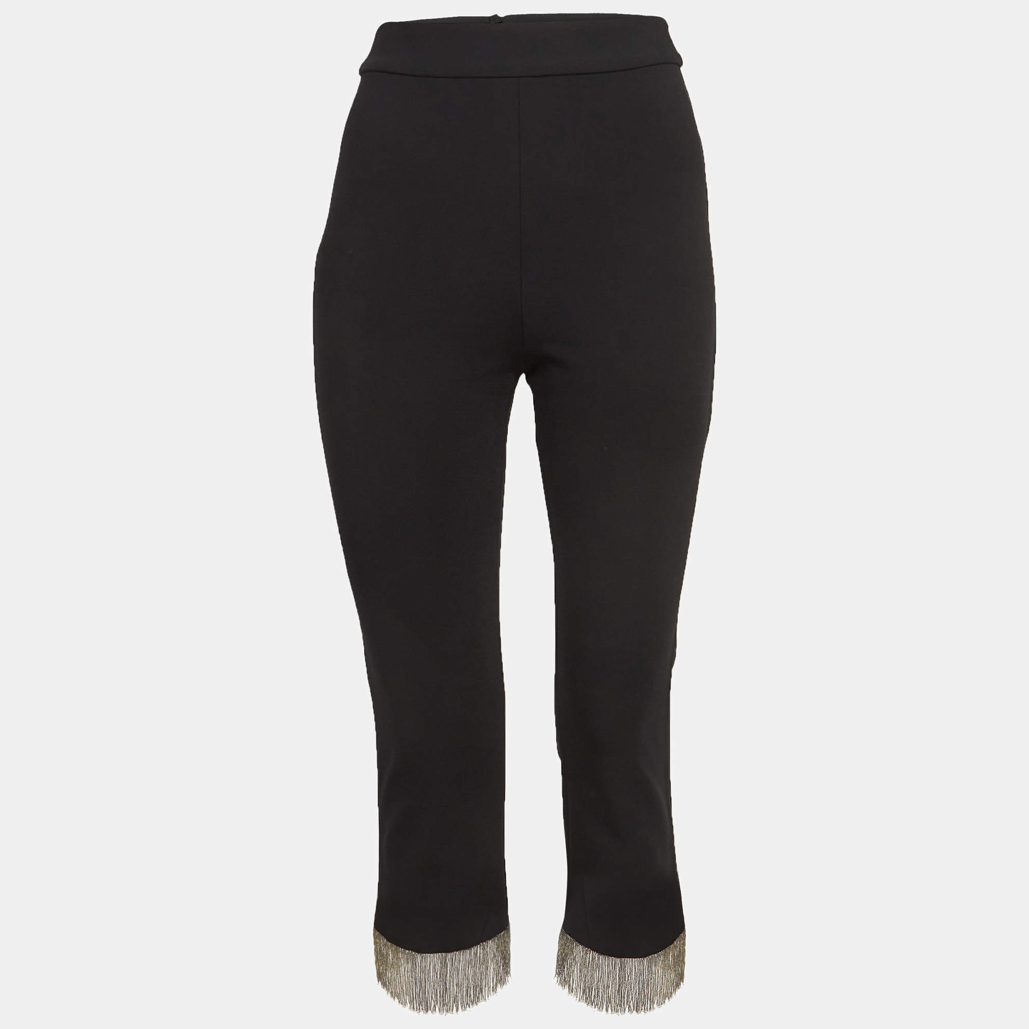 Alexis Black Stretch Crepe Fringed Pants S