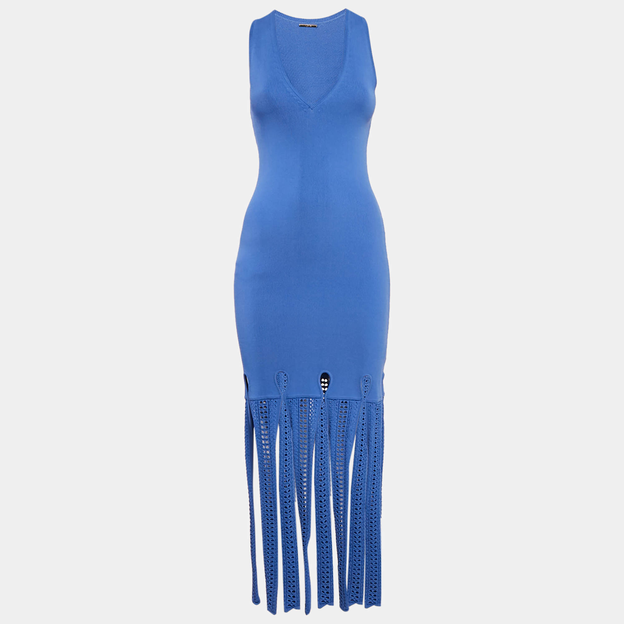 Alexis Blue Knit Kaia Cutout Midi Dress S