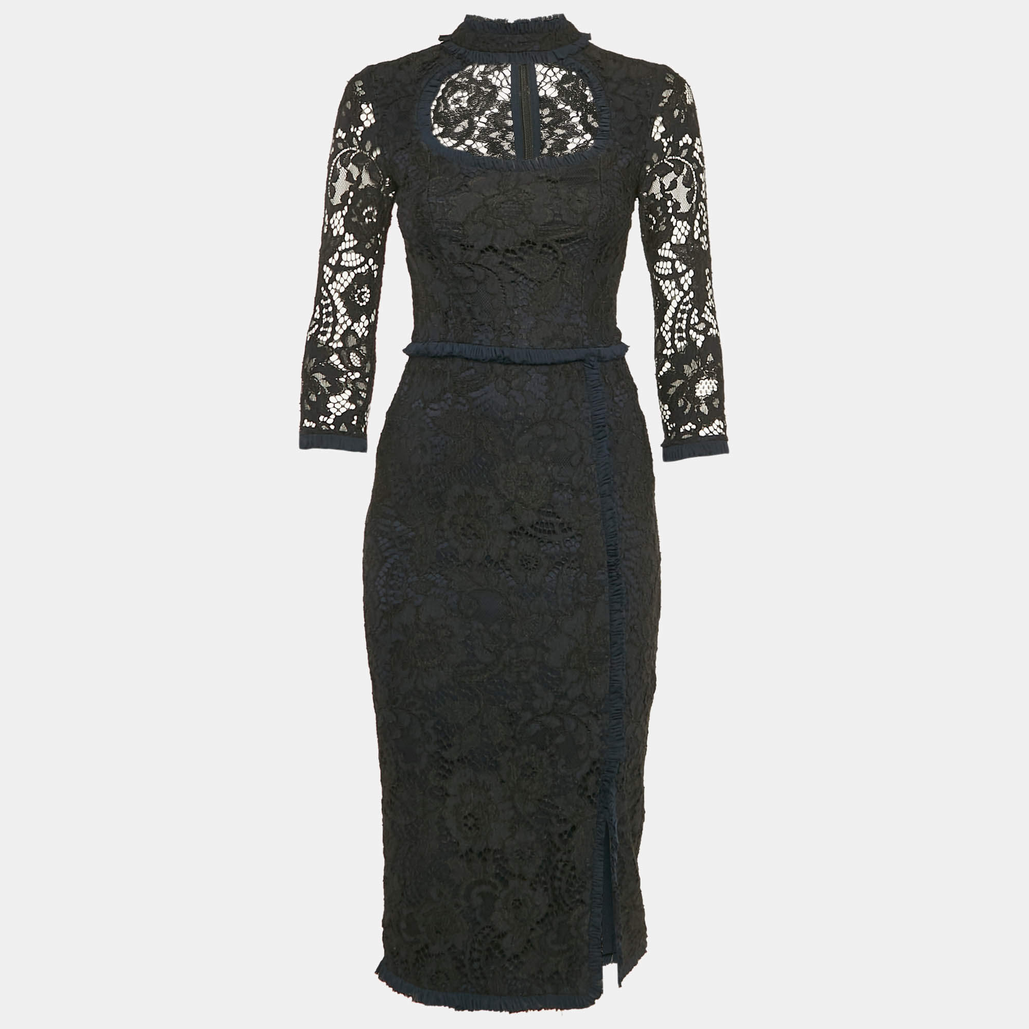 Alexis Black Lace Ruffled Midi Dress XS