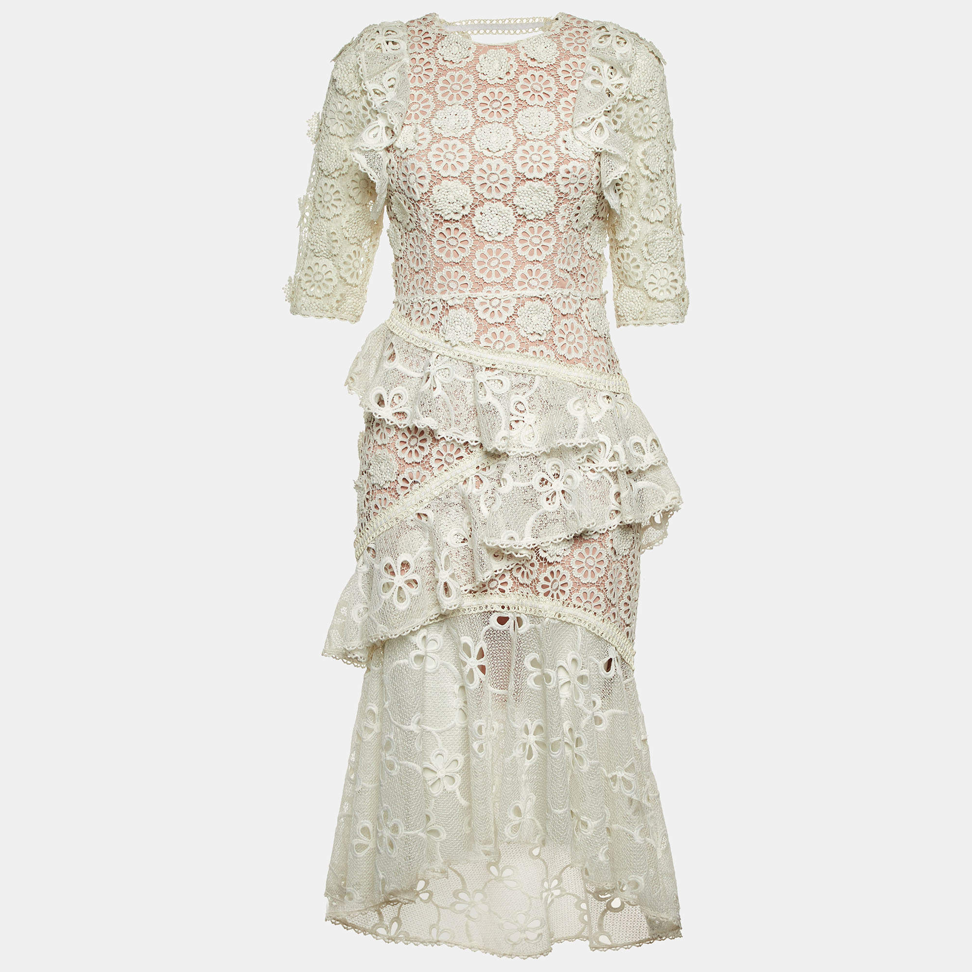 مملوكة مسبقًا فسـتان أليكسـيز ميكايالـا ميدي مـن الدانتيل باللـون الأبـيـض متوسـط