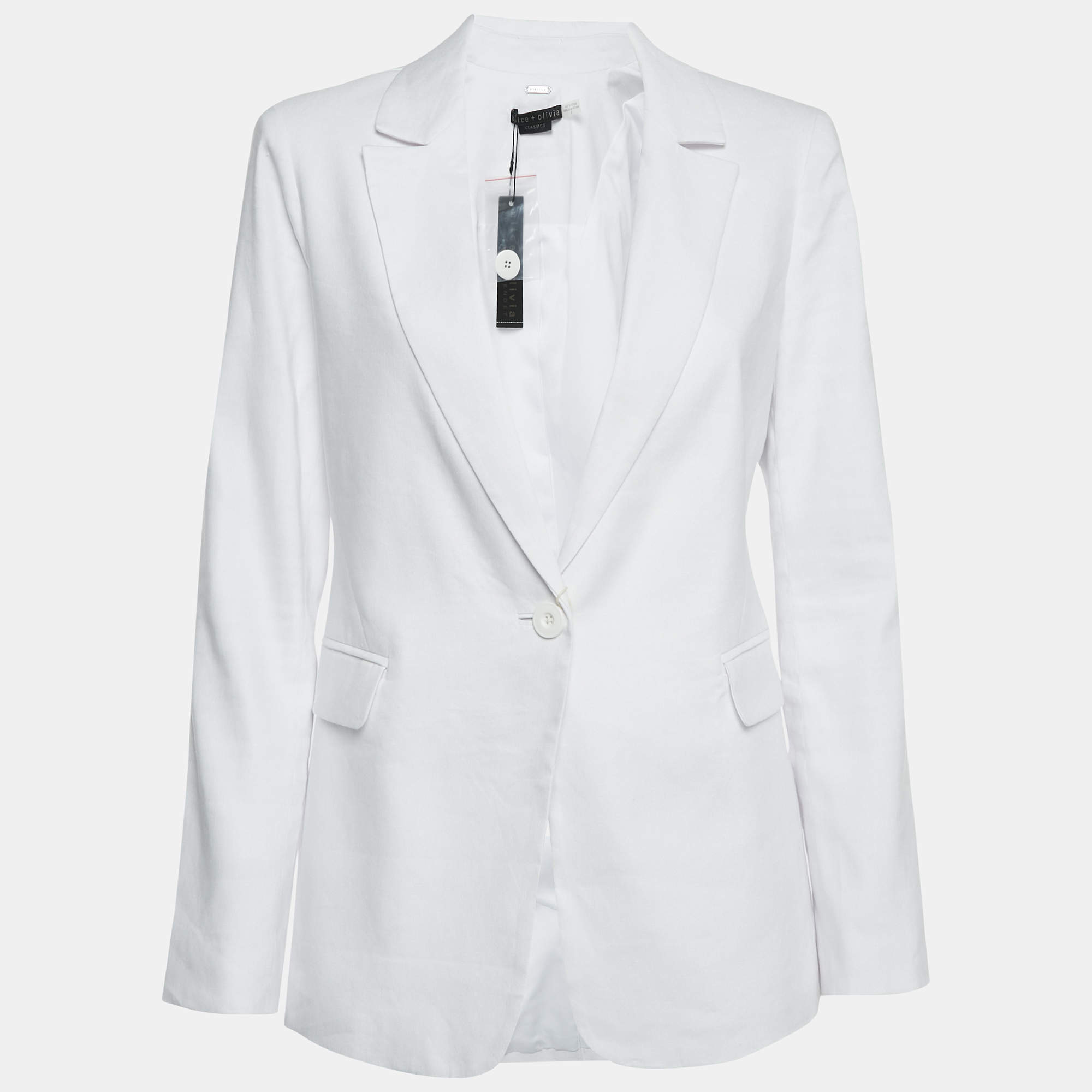 Alice + Olivia White Linen Blend Single Breasted Blazer M