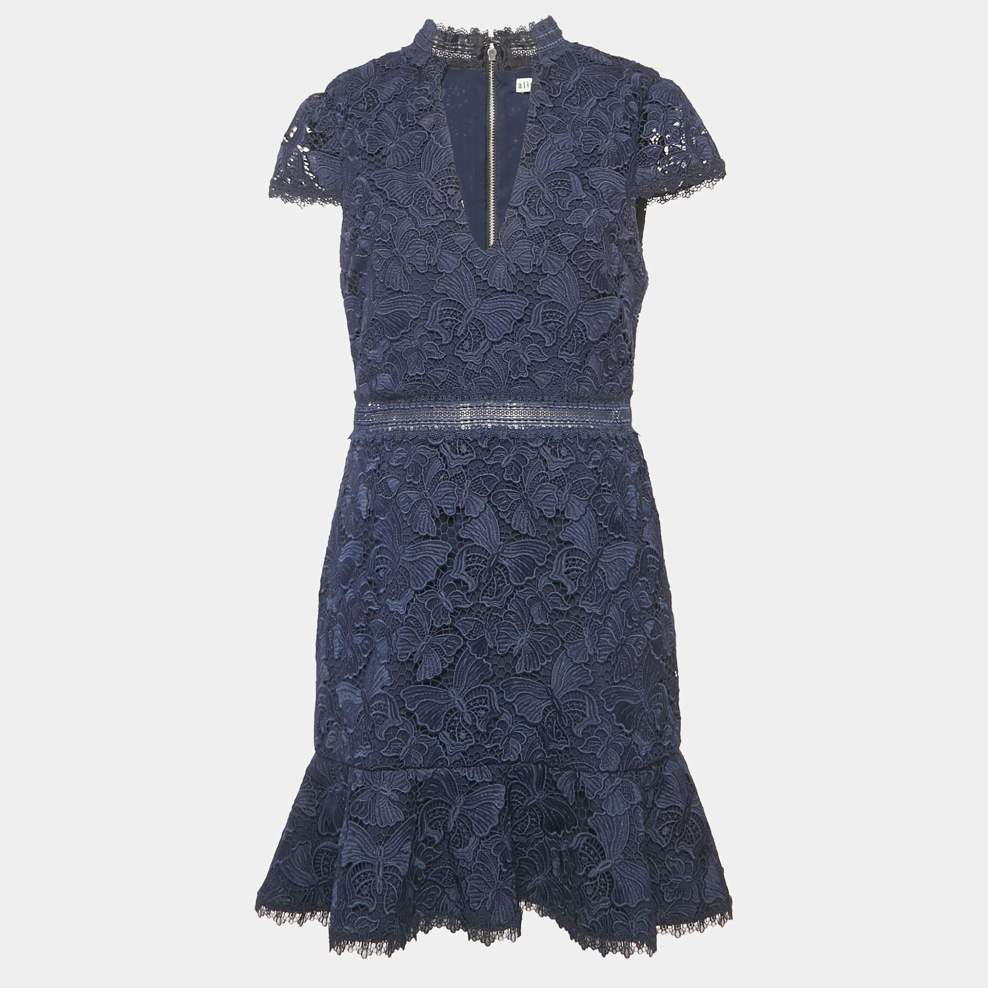 Pre Owned Alice + Olivia Navy Blue Lace Mini Dress L