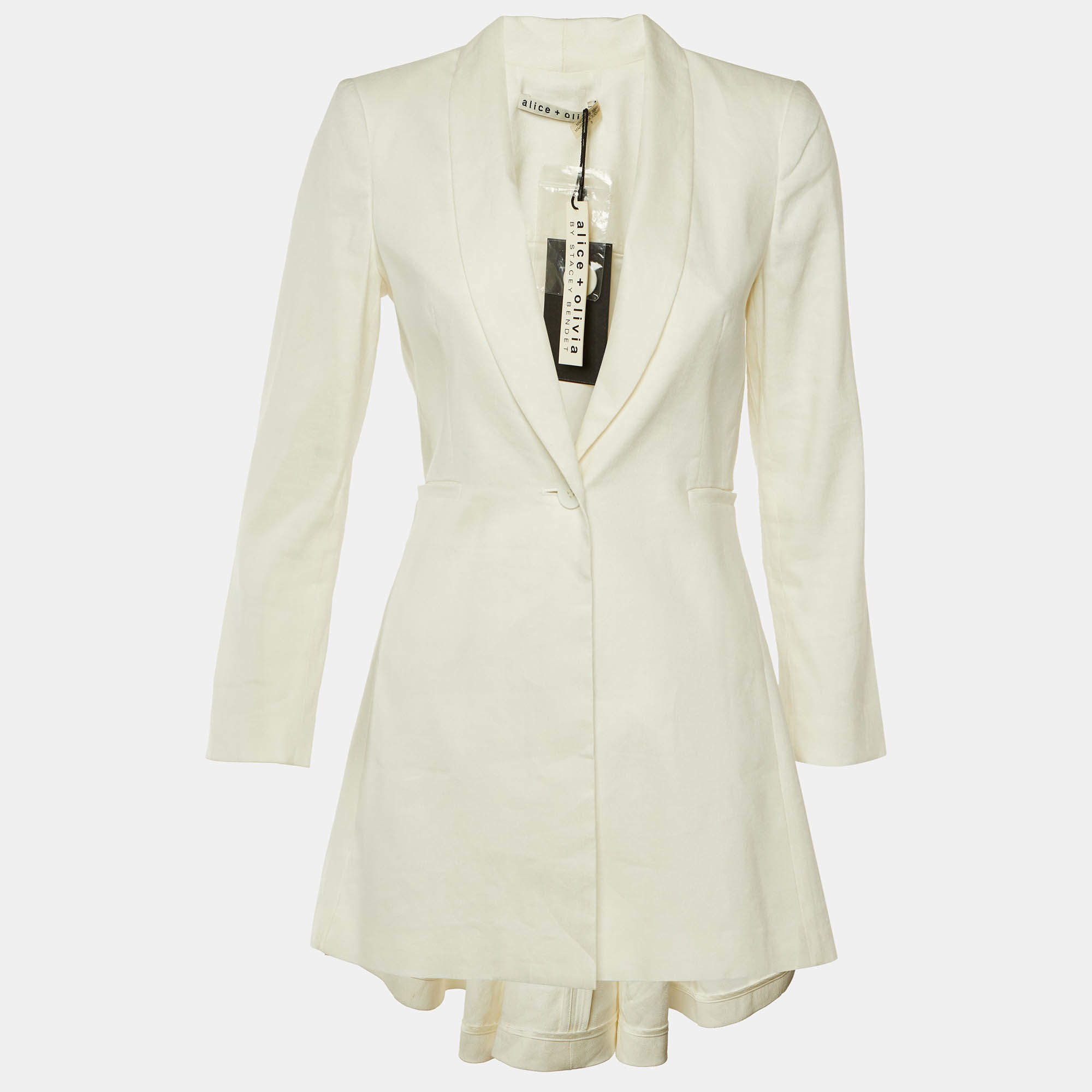 Pre Owned Alice + Olivia White Linen Blend Shawl Collar Blazer M