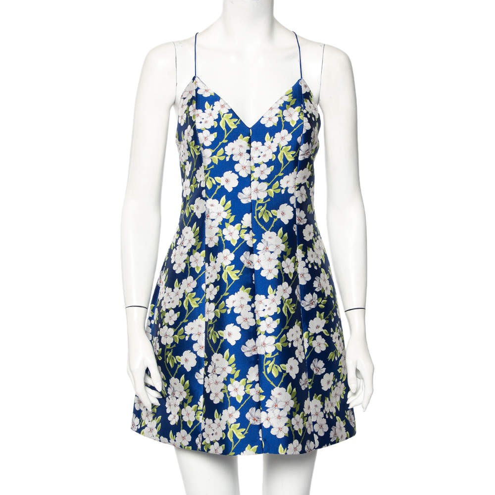 Pre Owned Alice + Olivia Blue Floral Jacquard Tayla Mini Dress M