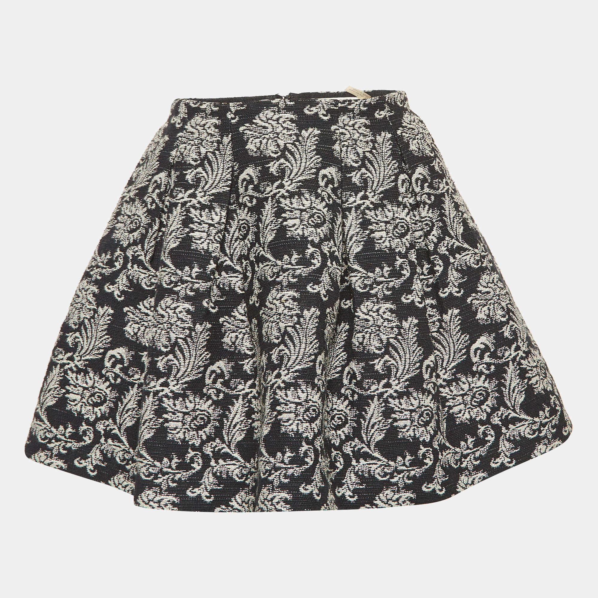 Pre Owned Alice + Olivia Black Jacquard Pleated Mini Skirt S