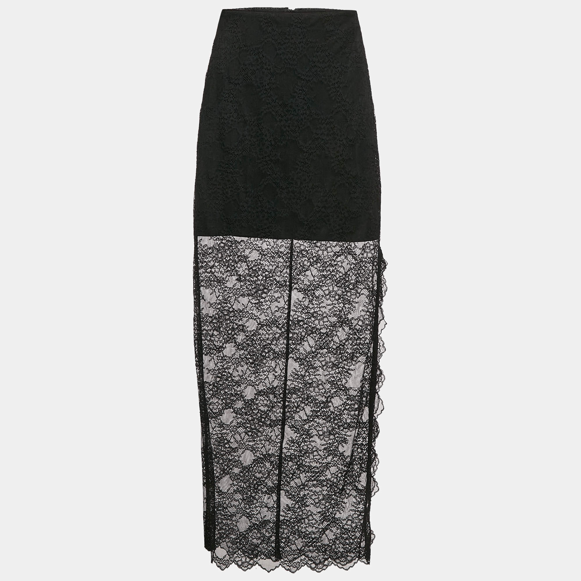 Pre Owned Alice + Olivia Black Floral Lace Iyanna Maxi Skirt M
