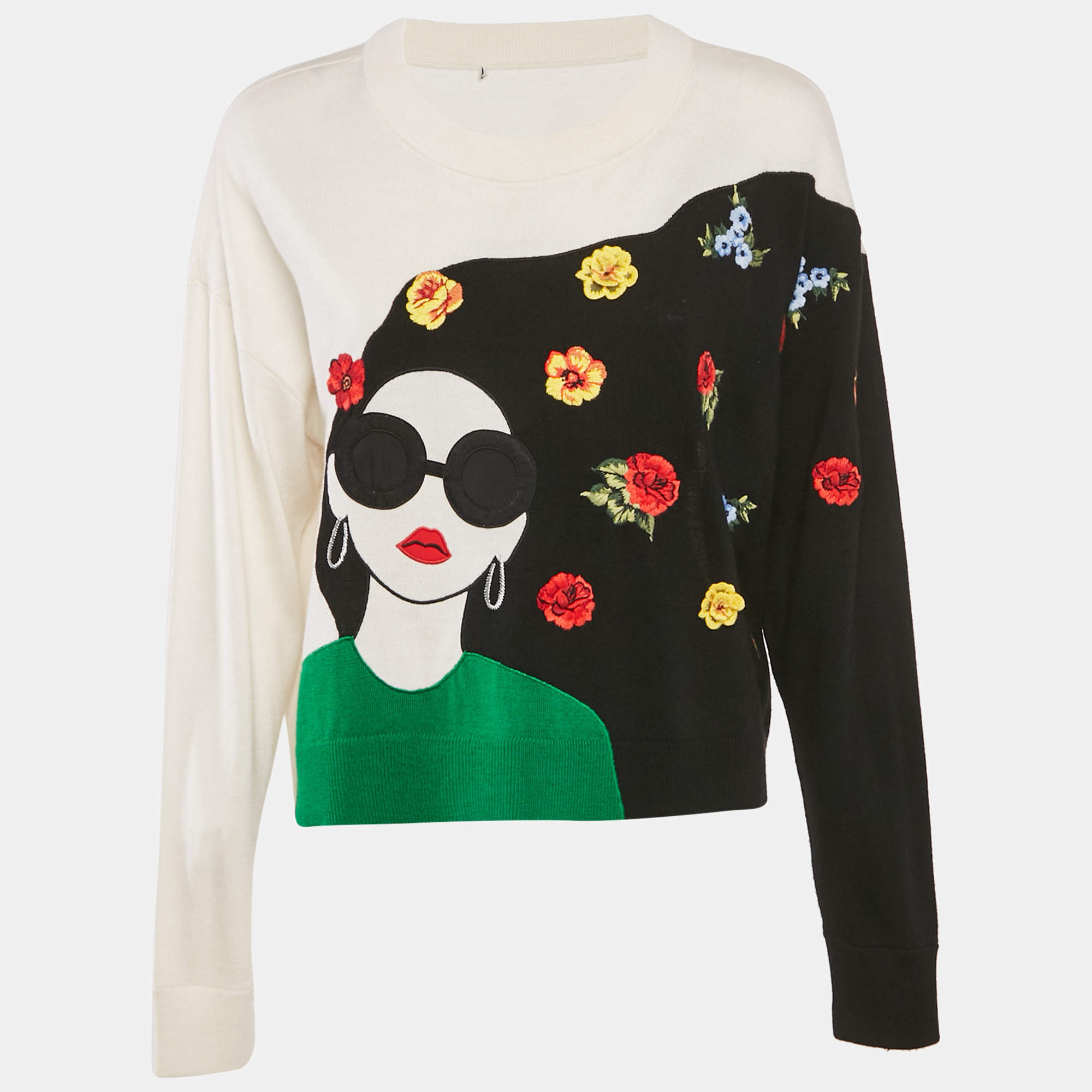 Alice + Olivia Multicolor Embroidered Intarsia Wool Gleeson Jumper M