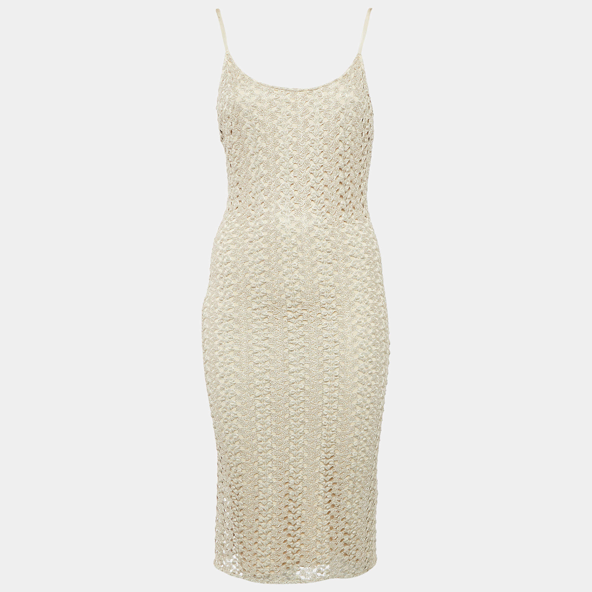 Alice + Olivia Light Gold Crochet Knit Midi Dress S