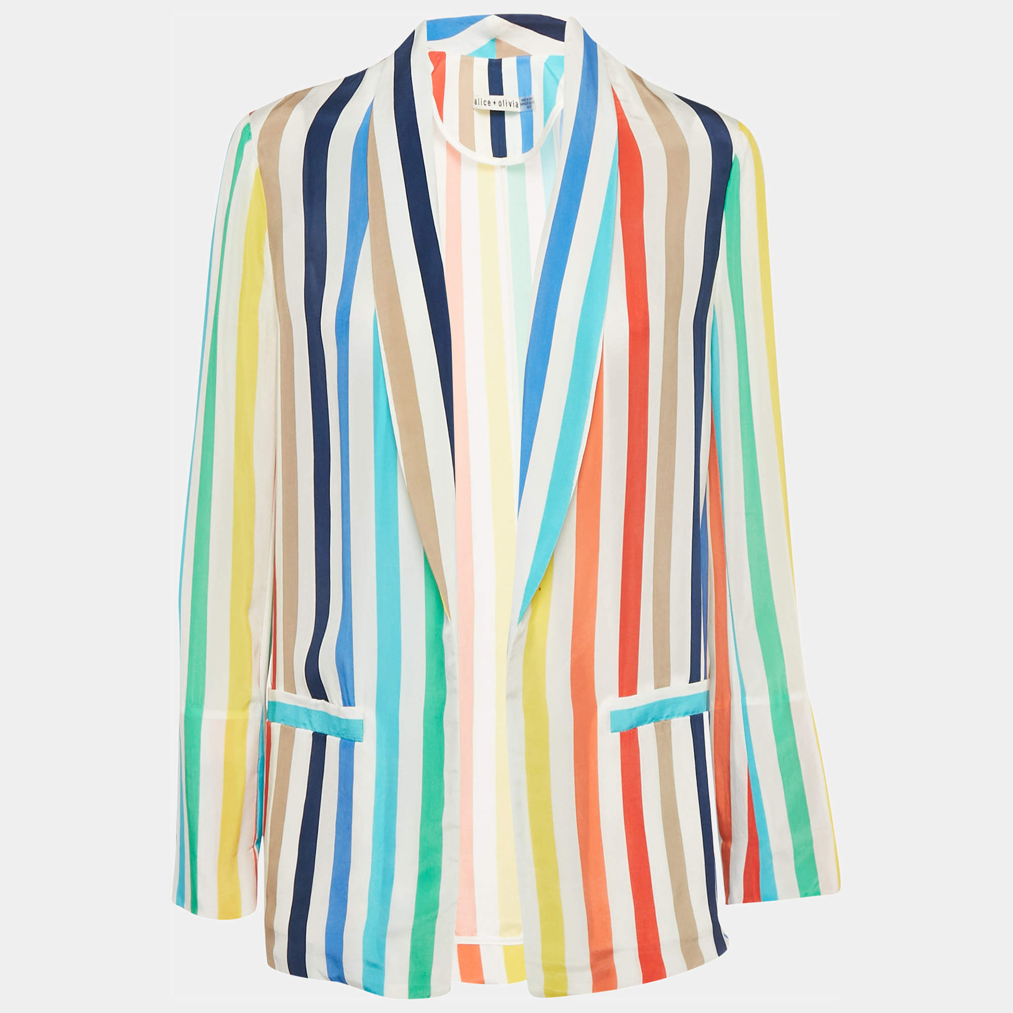 Alice + Olivia Multicolor Kylie Rainbow Stripe Cupro Shawl Collar Jacket XS