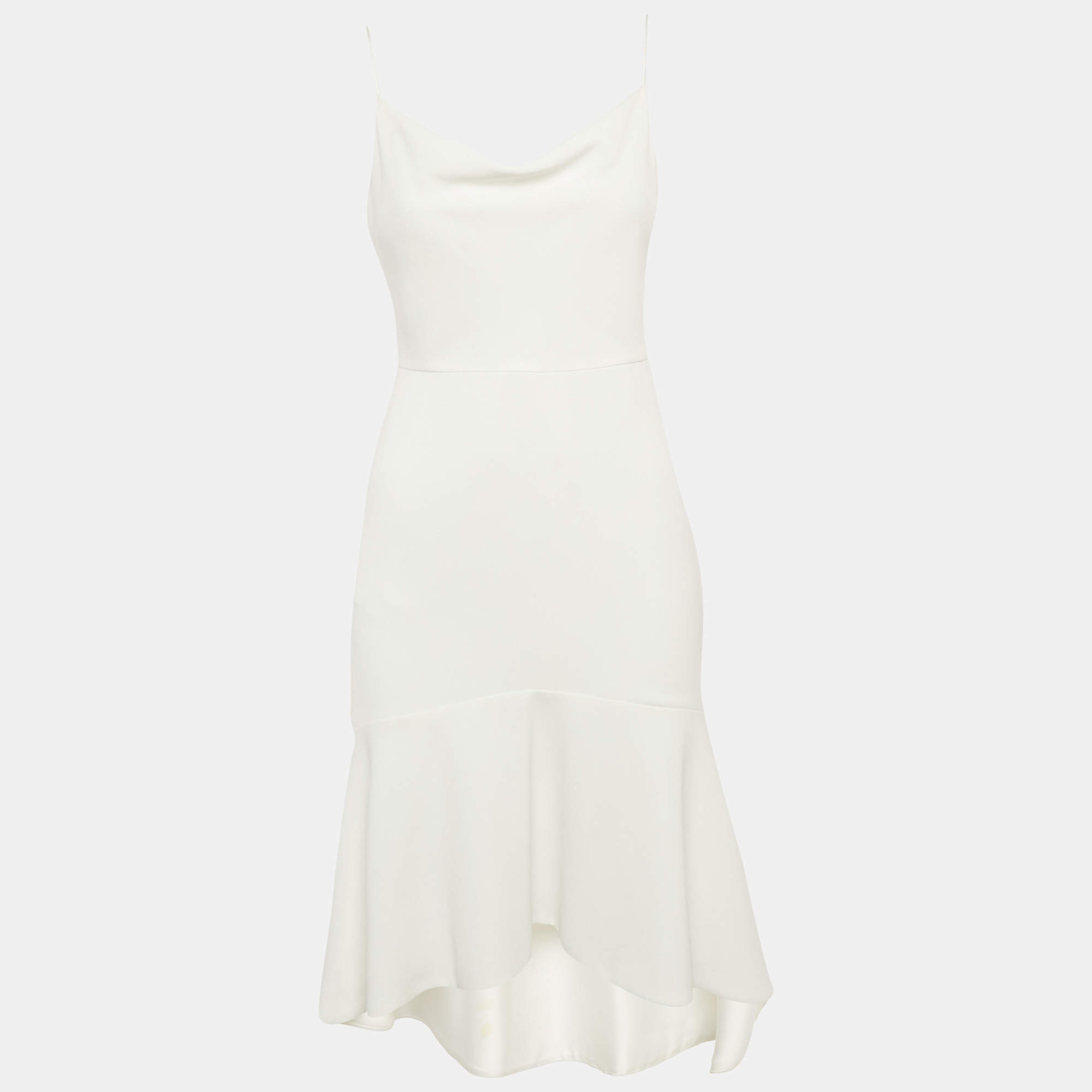 Pre Owned Alice + Olivia White Crepe Cowl-Neck High-Low Adrina Dress S