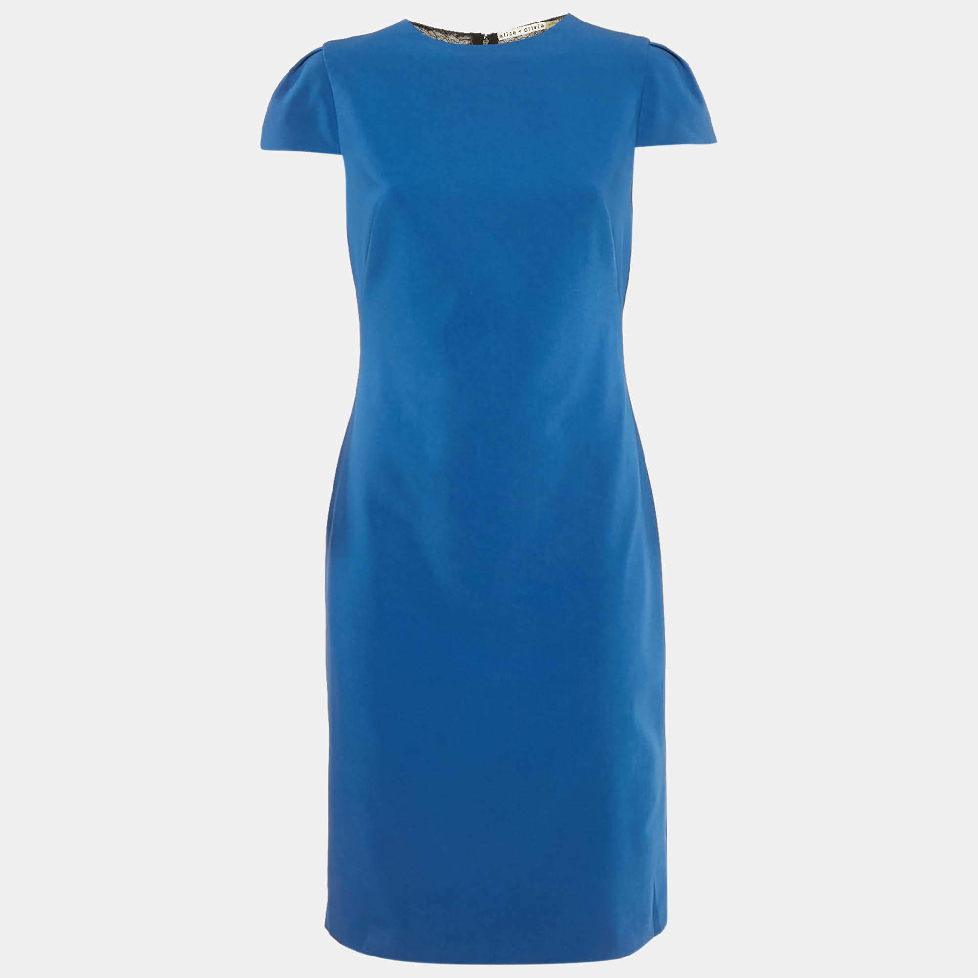Pre Owned Alice + Olivia Blue Lace Trim Crepe Mini Dress M