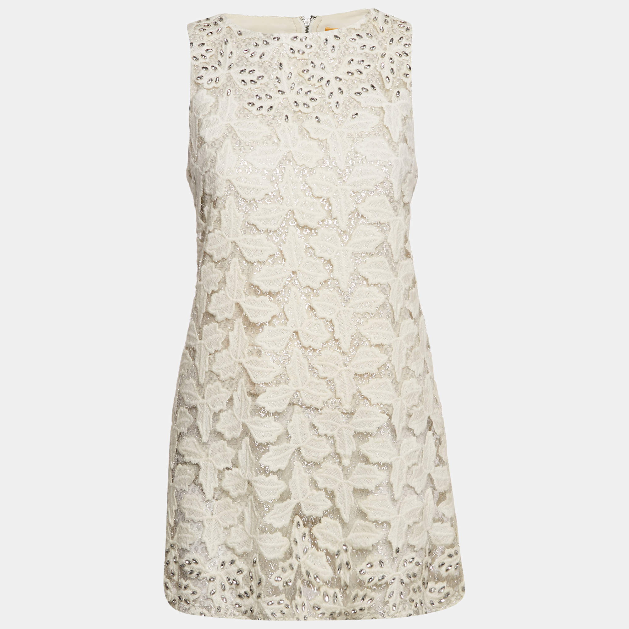 Alice + Olivia White Studded Lurex Lace Sleeveless Mini Dress M
