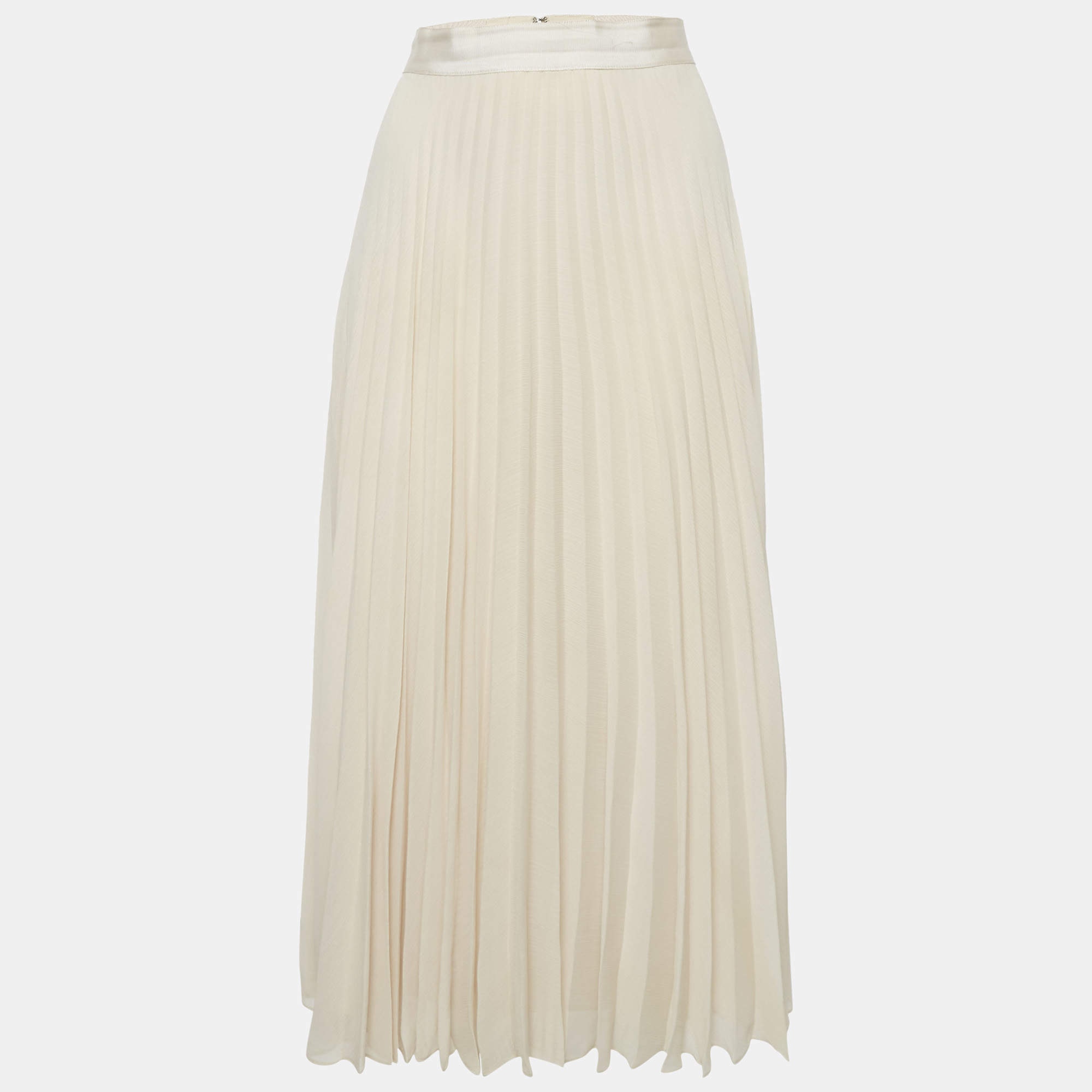 Alice + Olivia Beige Georgette Plisse Maxi Skirt M