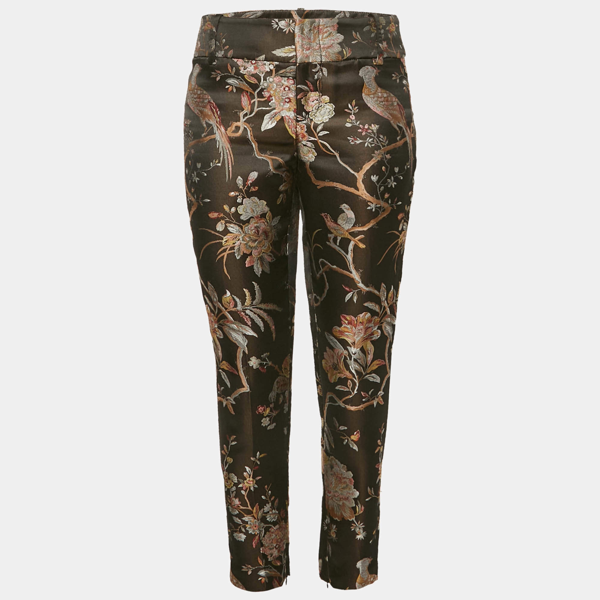 Alice + Olivia Black Floral Jacquard Trousers S