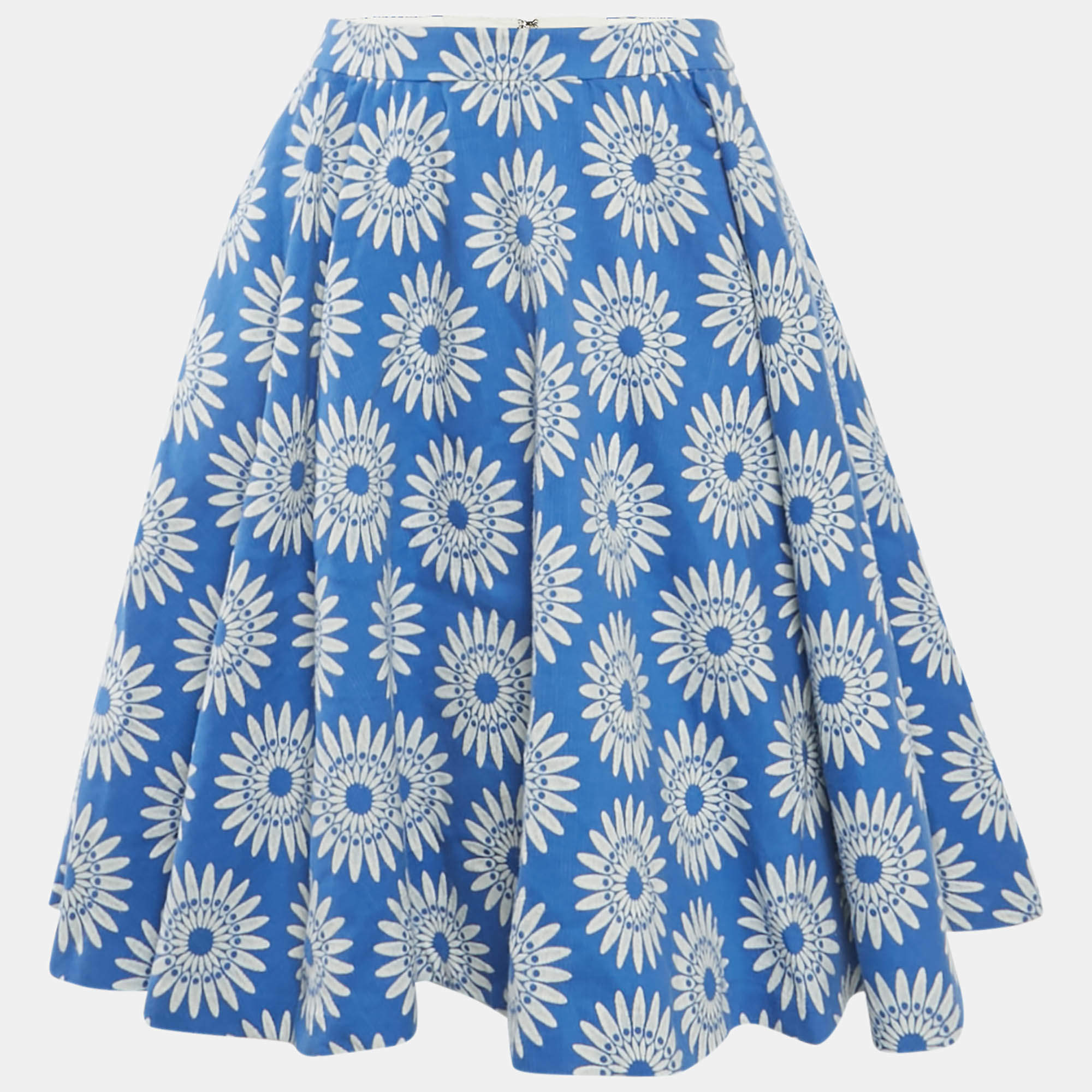 Pre Owned Alice + Olivia Blue Floral Jacquard Flared Mini Skirt S