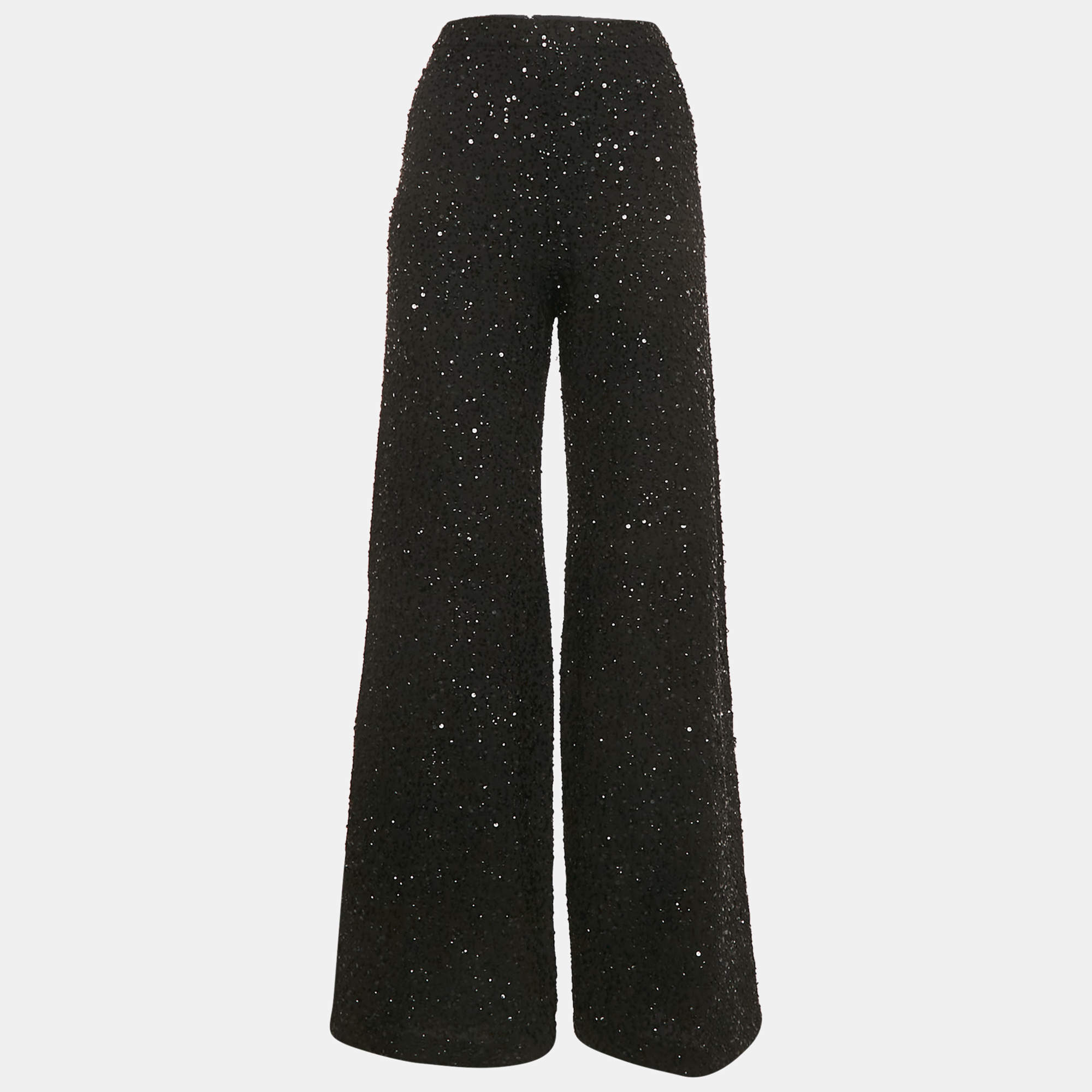 Pre Owned Alice + Olivia Black Chiffon Embellished Wide Leg Trousers S