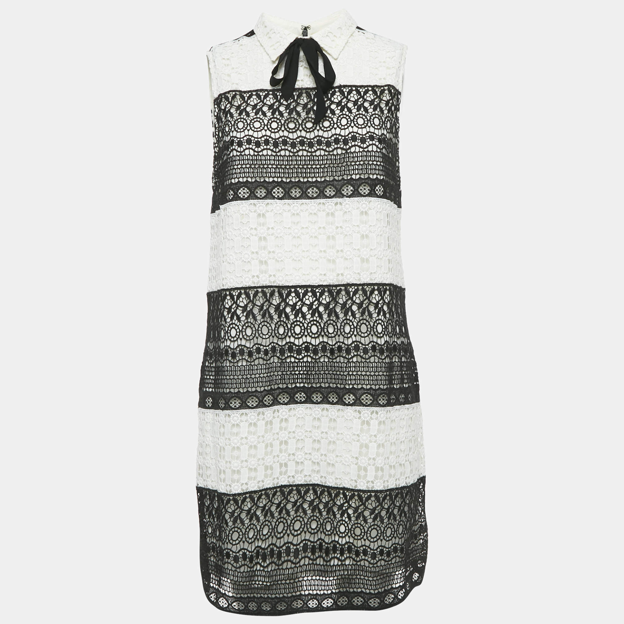 Pre Owned Alice + Olivia White/Black Lace Sleeveless Mini Dress M