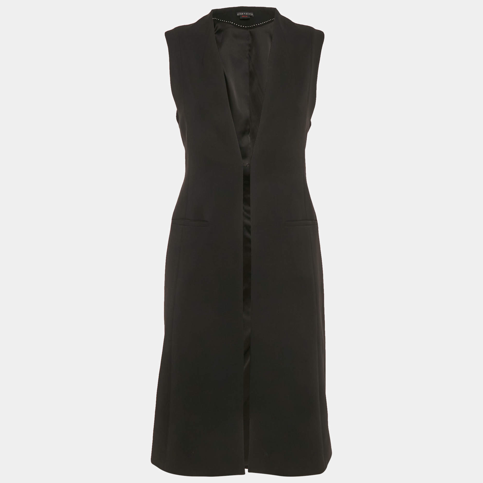 Pre Owned Alice + Olivia Black Crepe Sleeveless Long Coat S