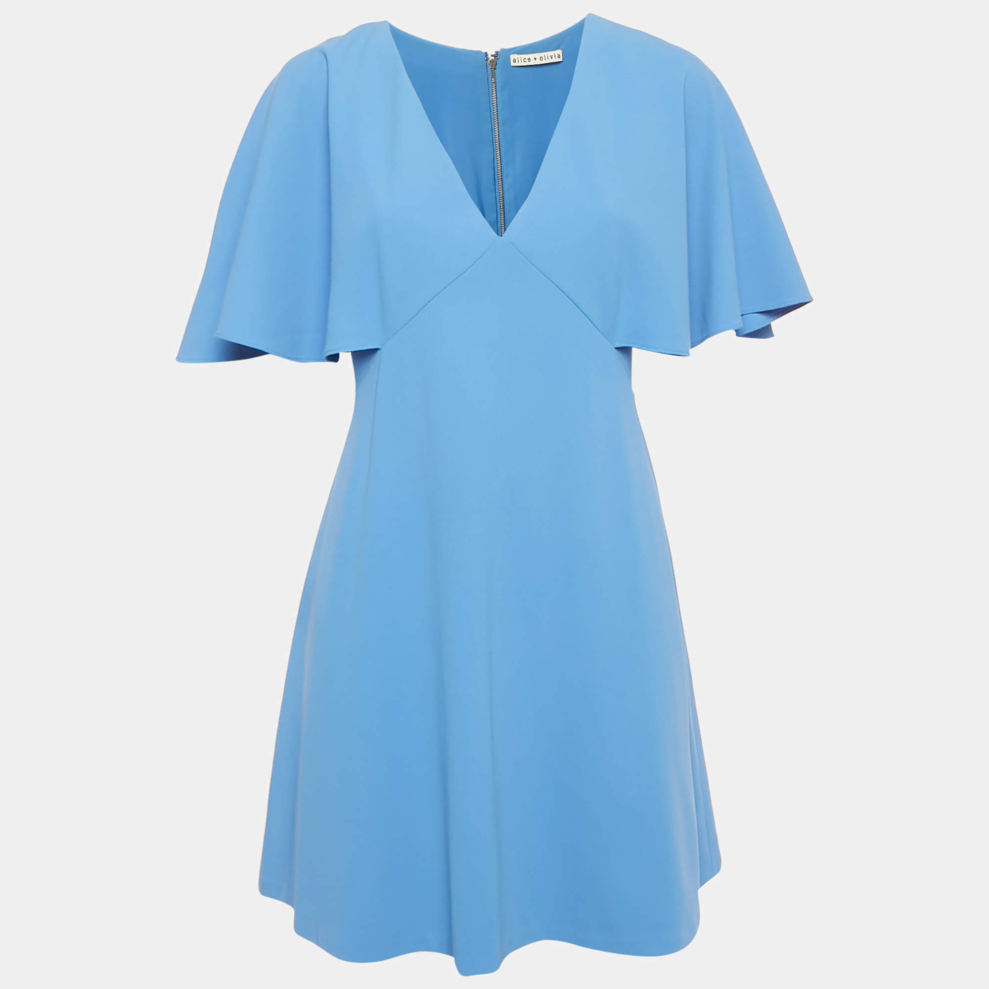 Pre Owned Alice + Olivia Blue Crepe Cape Sleeve Mini Dress M 