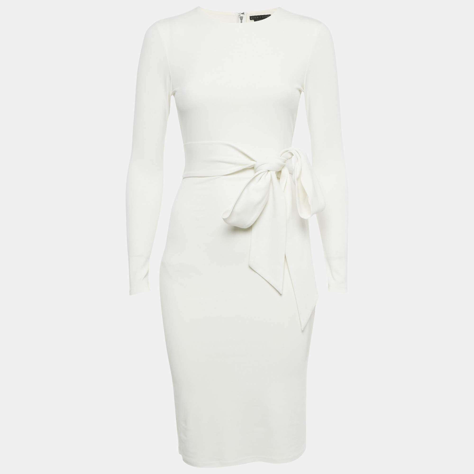 Pre Owned Alice + Olivia Classics White Crepe Tie -Up Waist Short Dress S