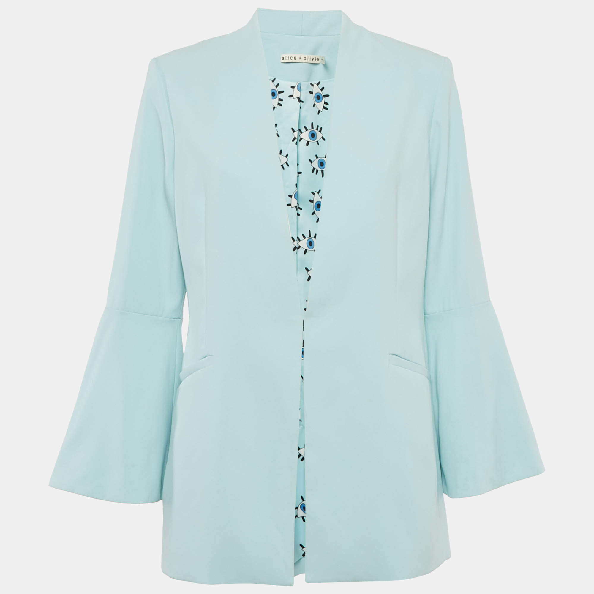 Pre Owned Alice + Olivia Light Blue Crepe Open Front Tailored Blazer L