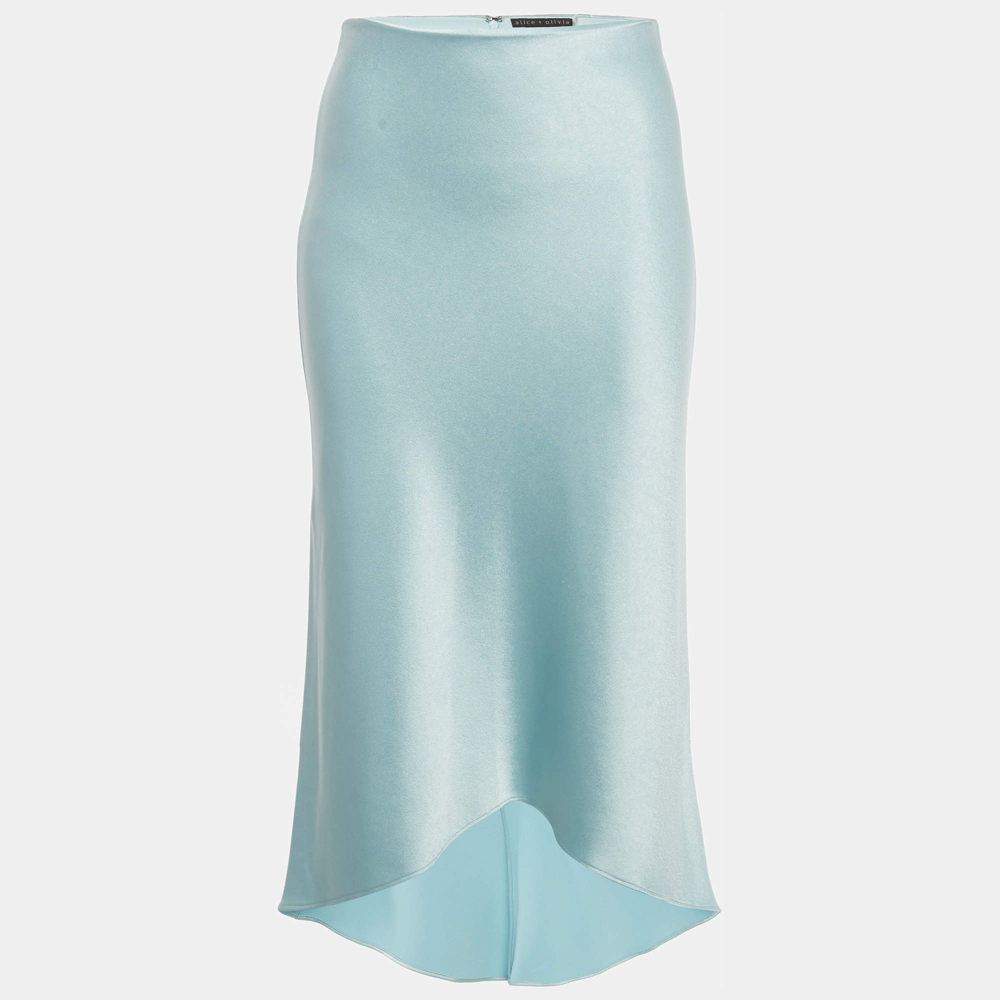 Pre Owned Alice + Olivia Blue Satin High-Low Skirt M