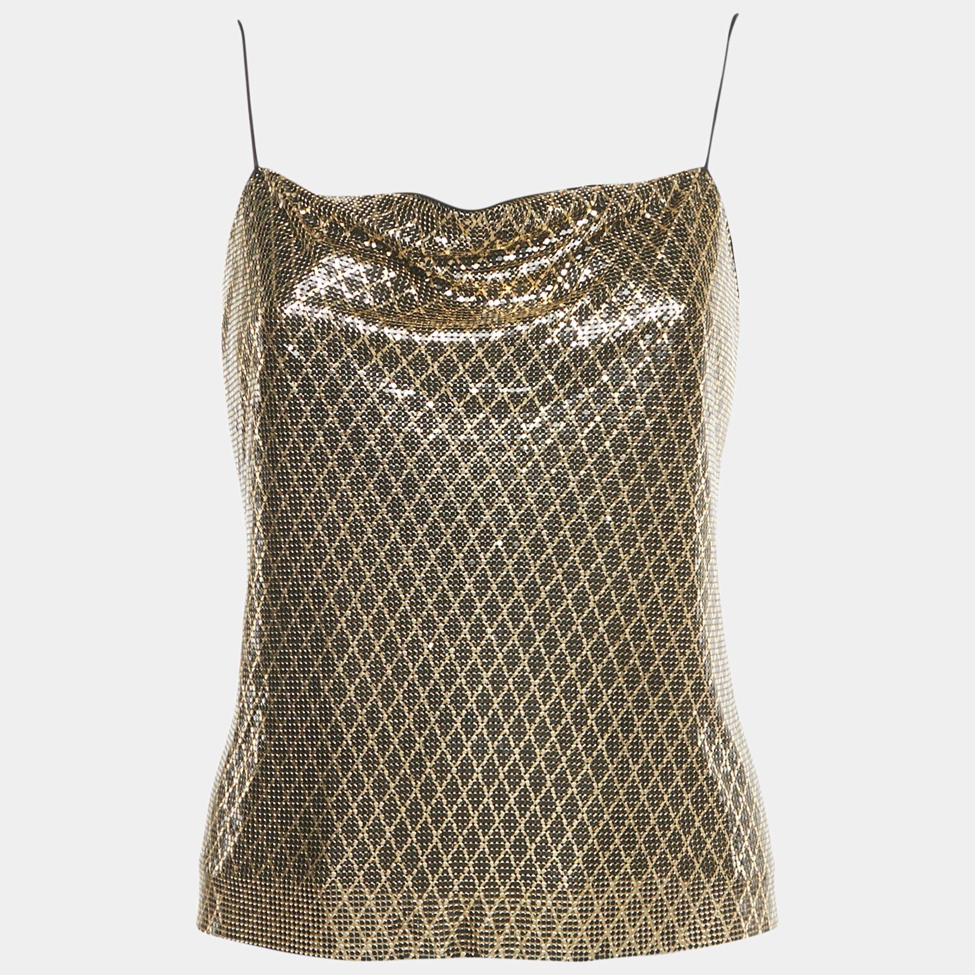 Pre Owned Alice + Olivia Metallic Drapey Chainmail Slip Tank Top S