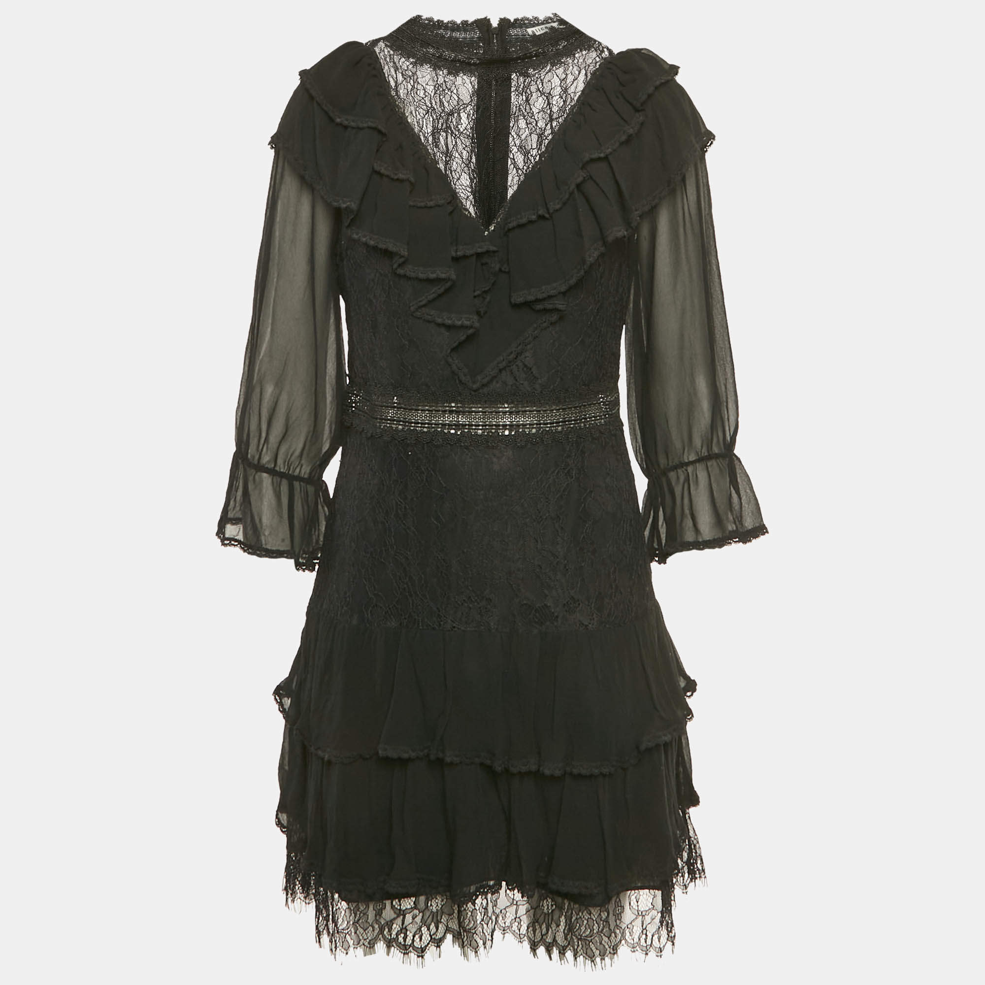 مملوكة مسبقًا Alice + Olivia Black Crepe Lace Detail Mini Dress M