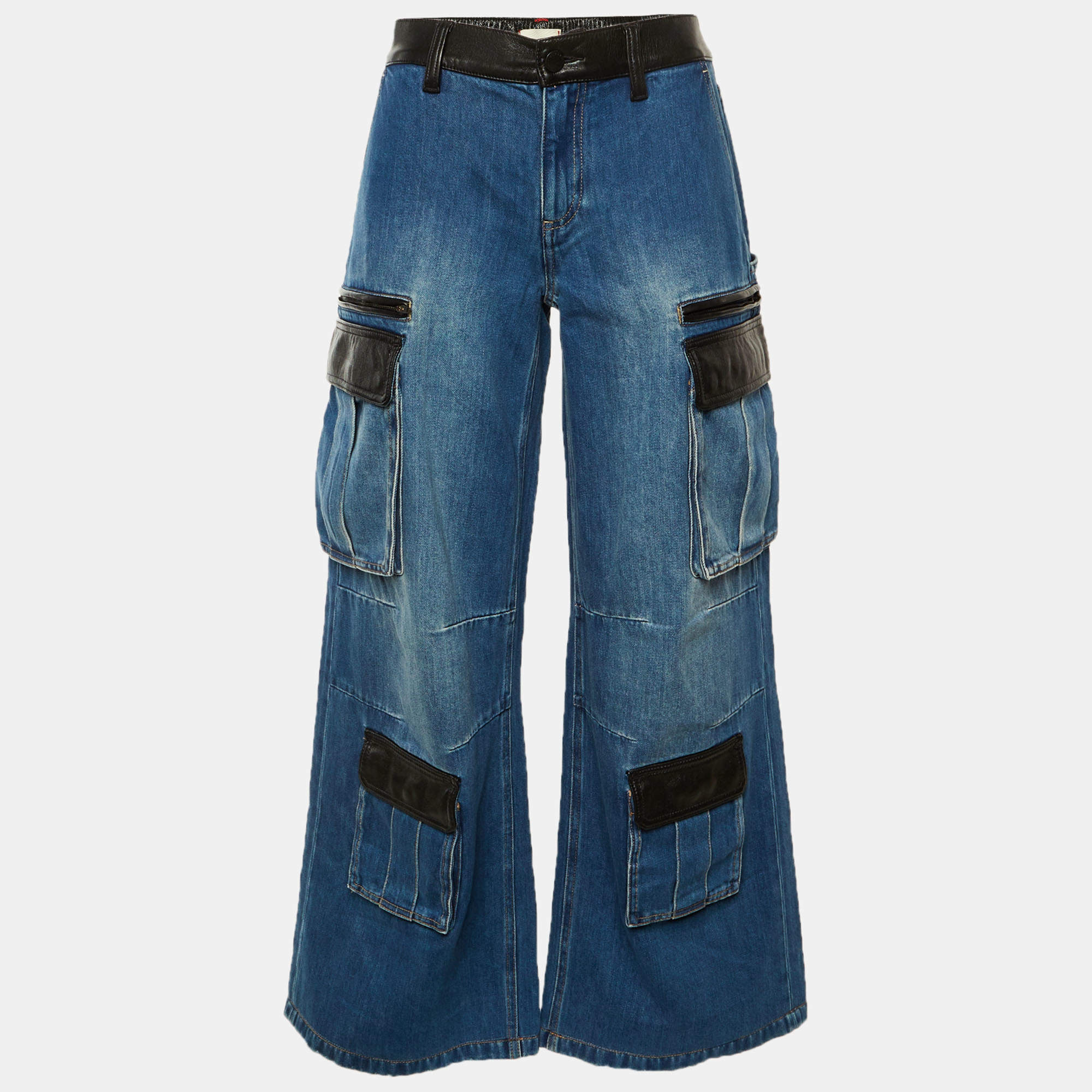 Pre Owned Alice + Olivia Blue Cotton Blend Low Rise Joette Cargo Jeans S Waist 27"