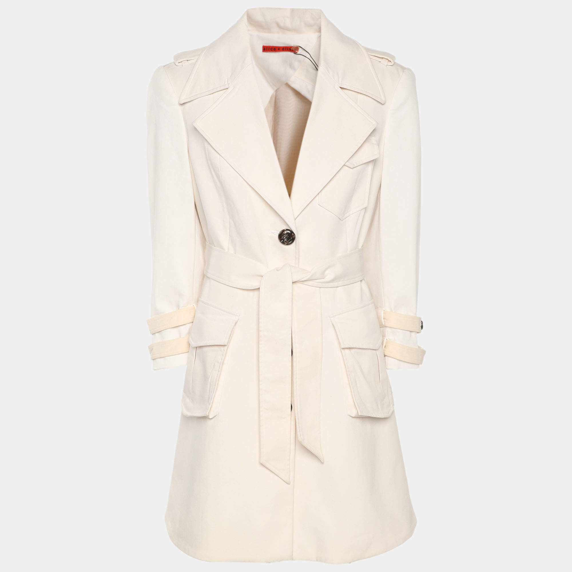 Pre Owned معطف بحزام من القطن بلون كريمي من أليس + أوليفيا مقاس كبير (لارج)