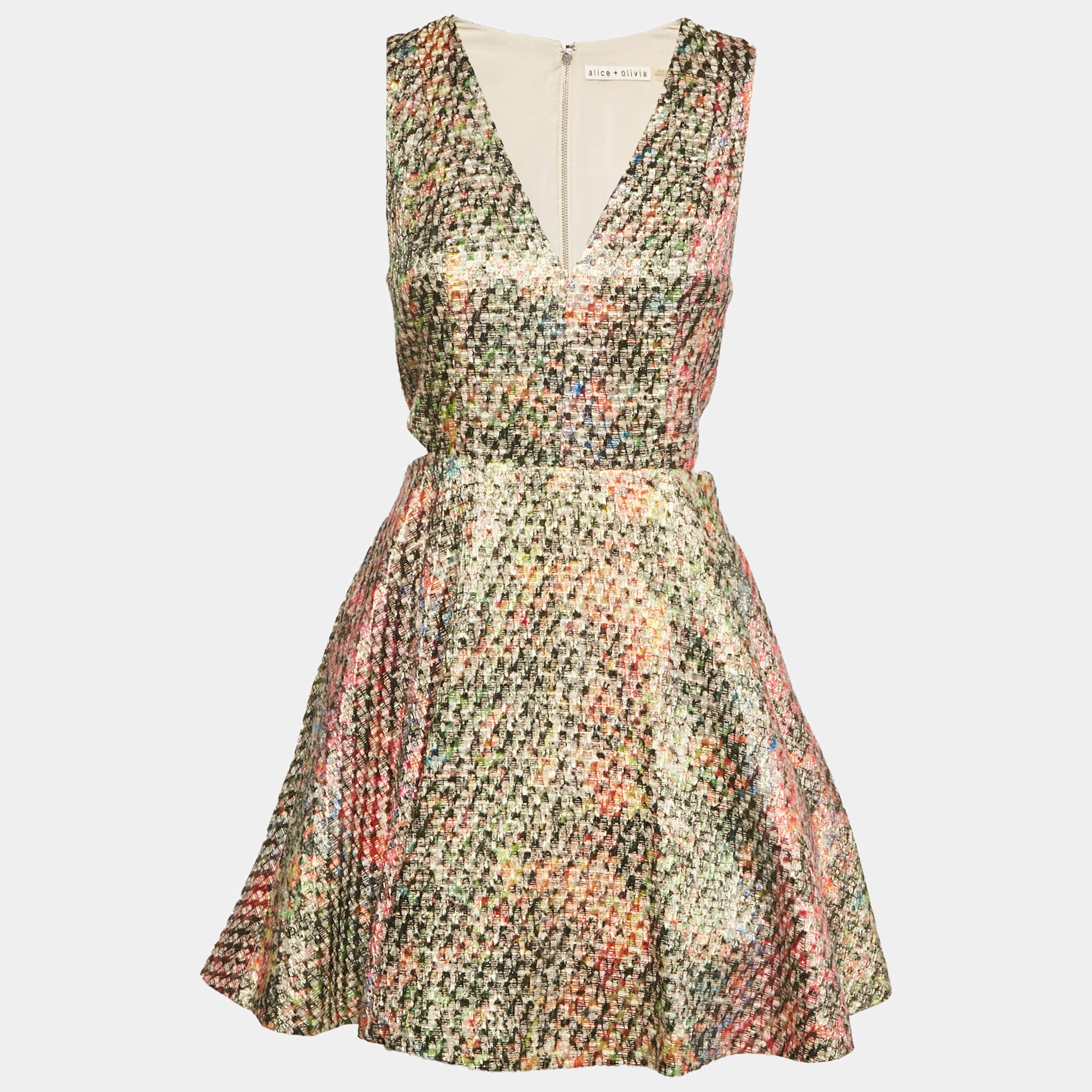 مملوكة مسبقًا Alice + Olivia Multicolour Metallic Rainbow Tweed Cut Out Dress S