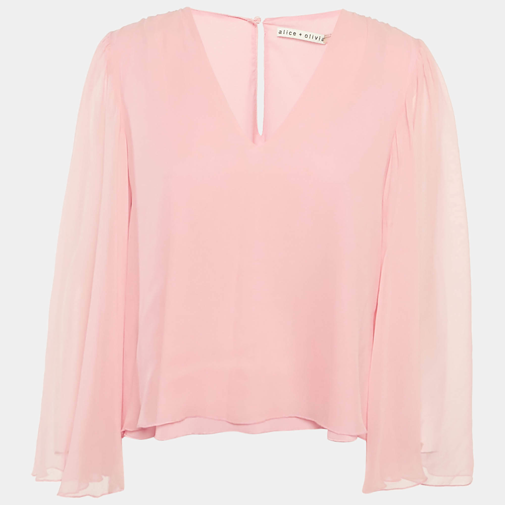مملوكة مسبقًا Alice + Olivia Light Pink Silk Bell Sleeve Blouse L