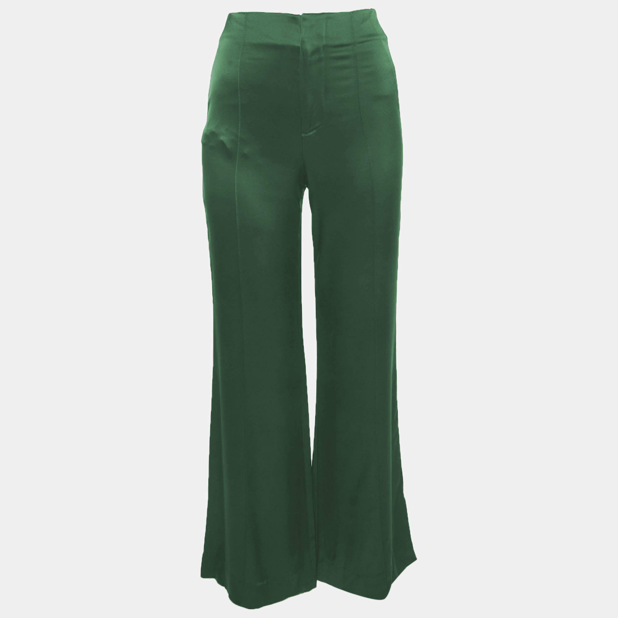 مملوكة مسبقًا Alice + Olivia Green Satin Wide Leg Trousers S 