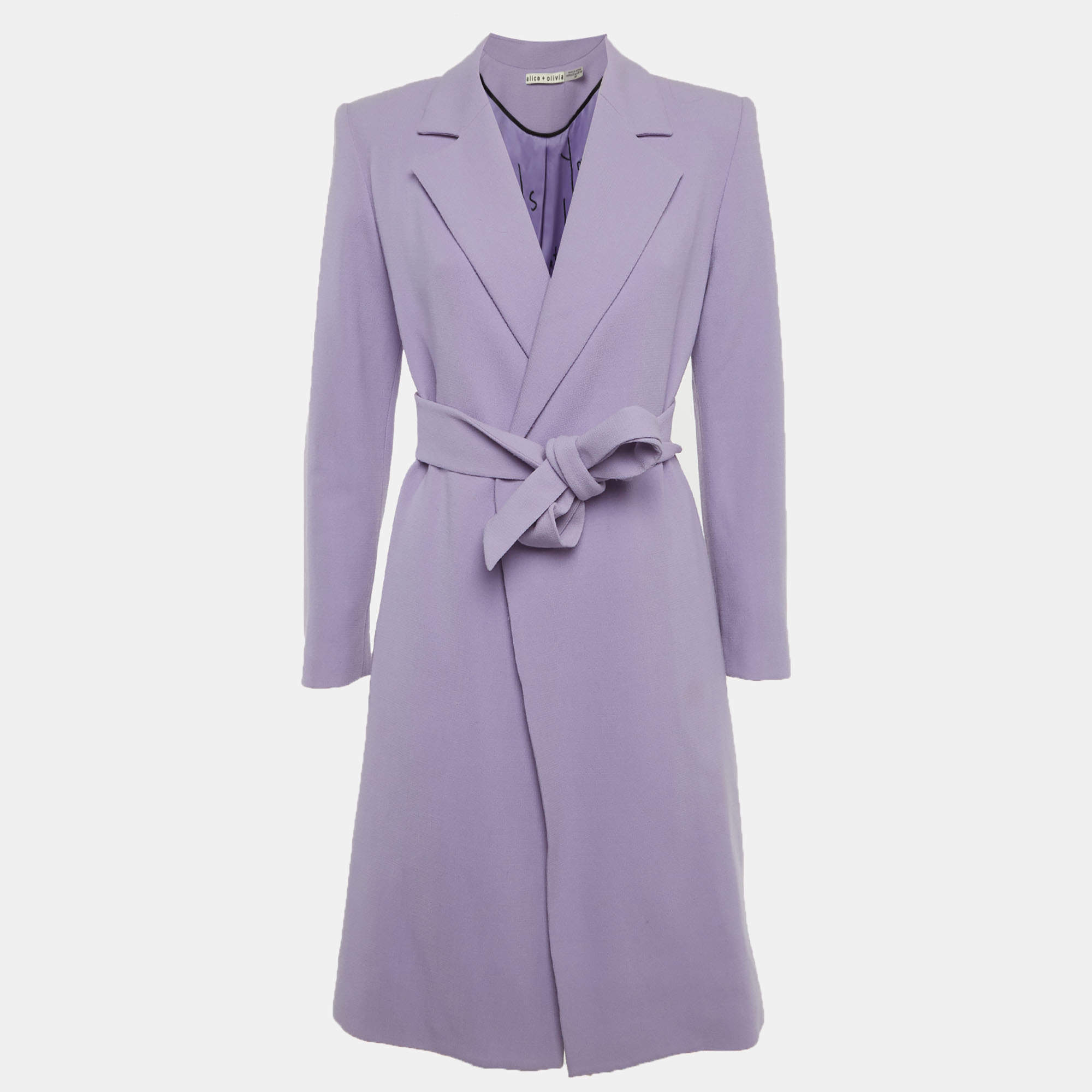 مملوكة مسبقًا Alice + Olivia Lavender Wool Belted Mid-Length Coat S
