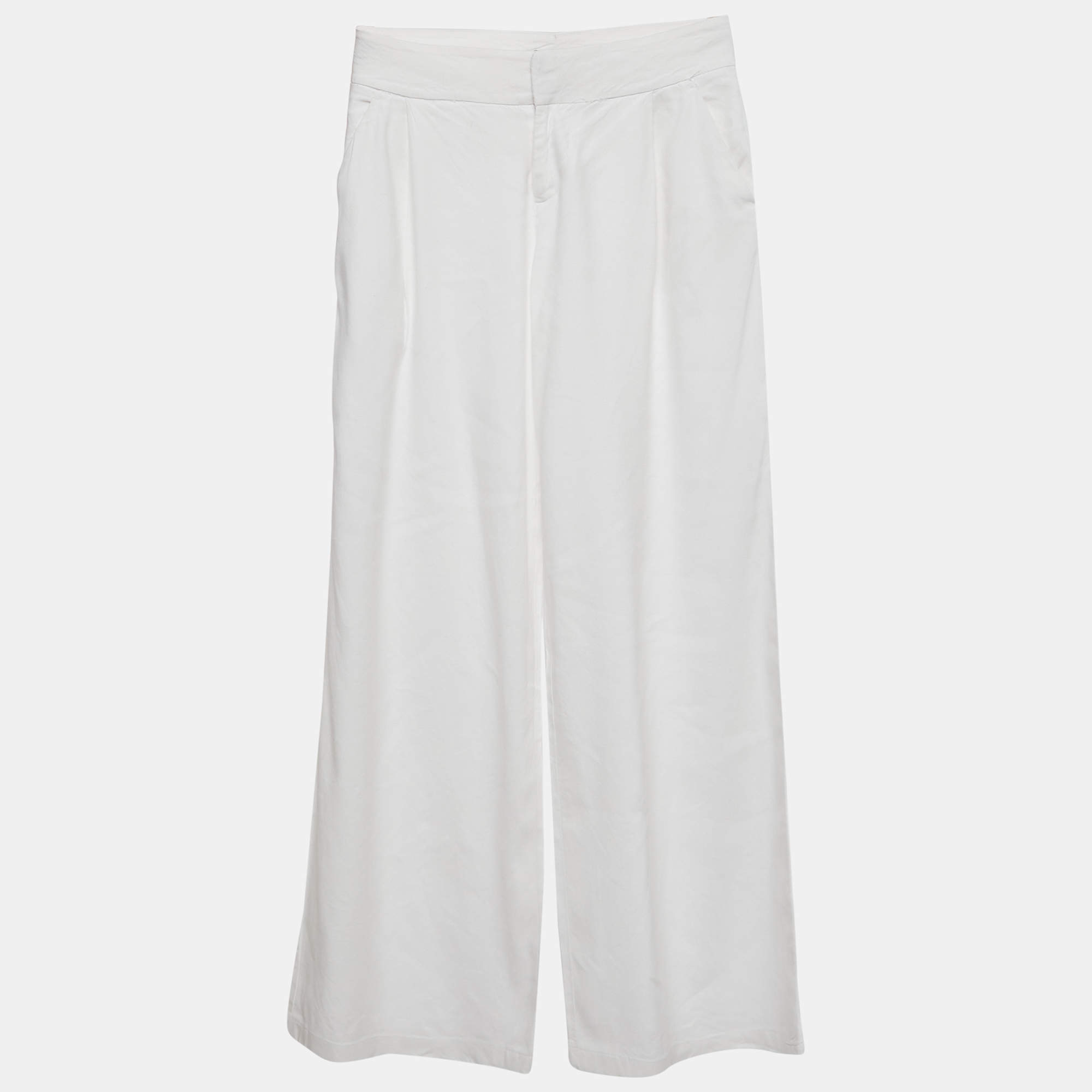 Pre Owned بنطلون آليس + أوليفيا كلاسيك قطني أبيض واسع الأرجل بمقاس صغير