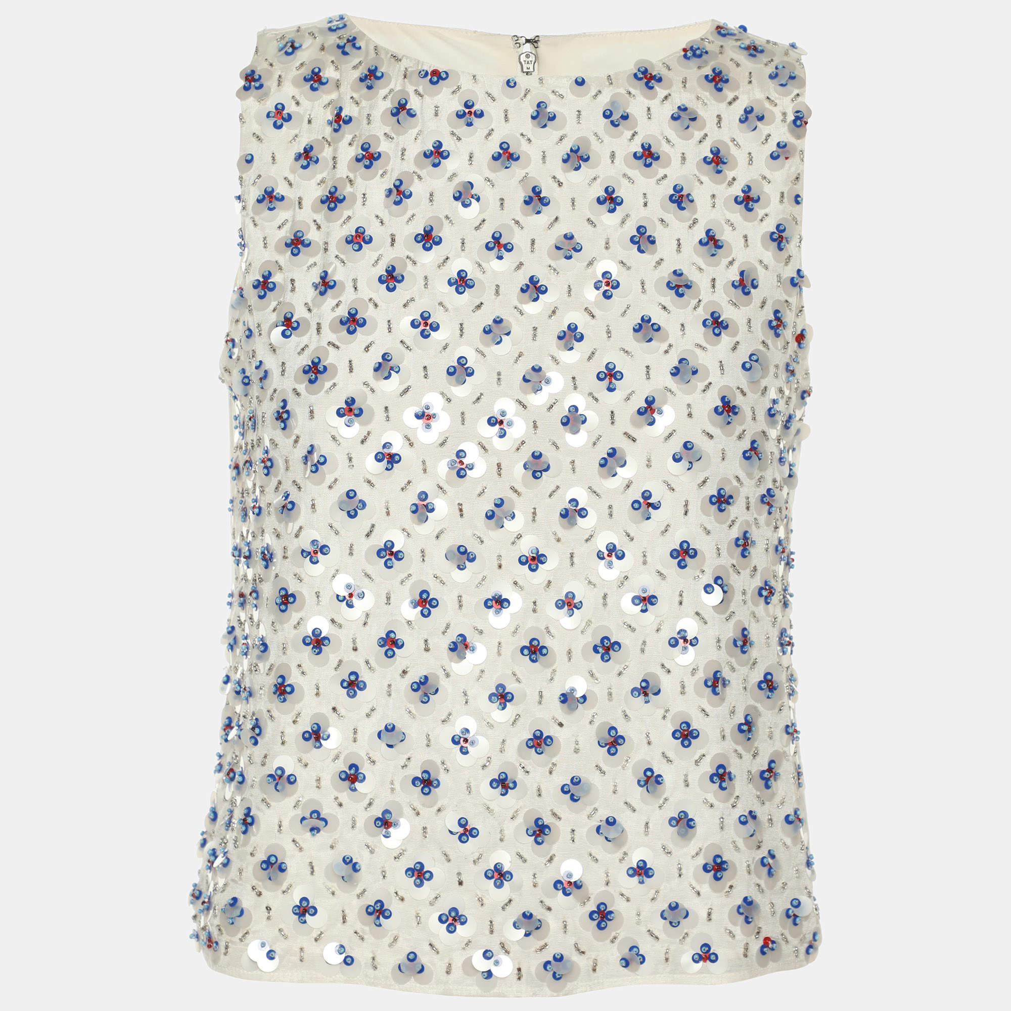 Pre Owned توب مزين بوليستر أبيض أليس + أوليفيا مقاس صغير جدًا - إكس سمول