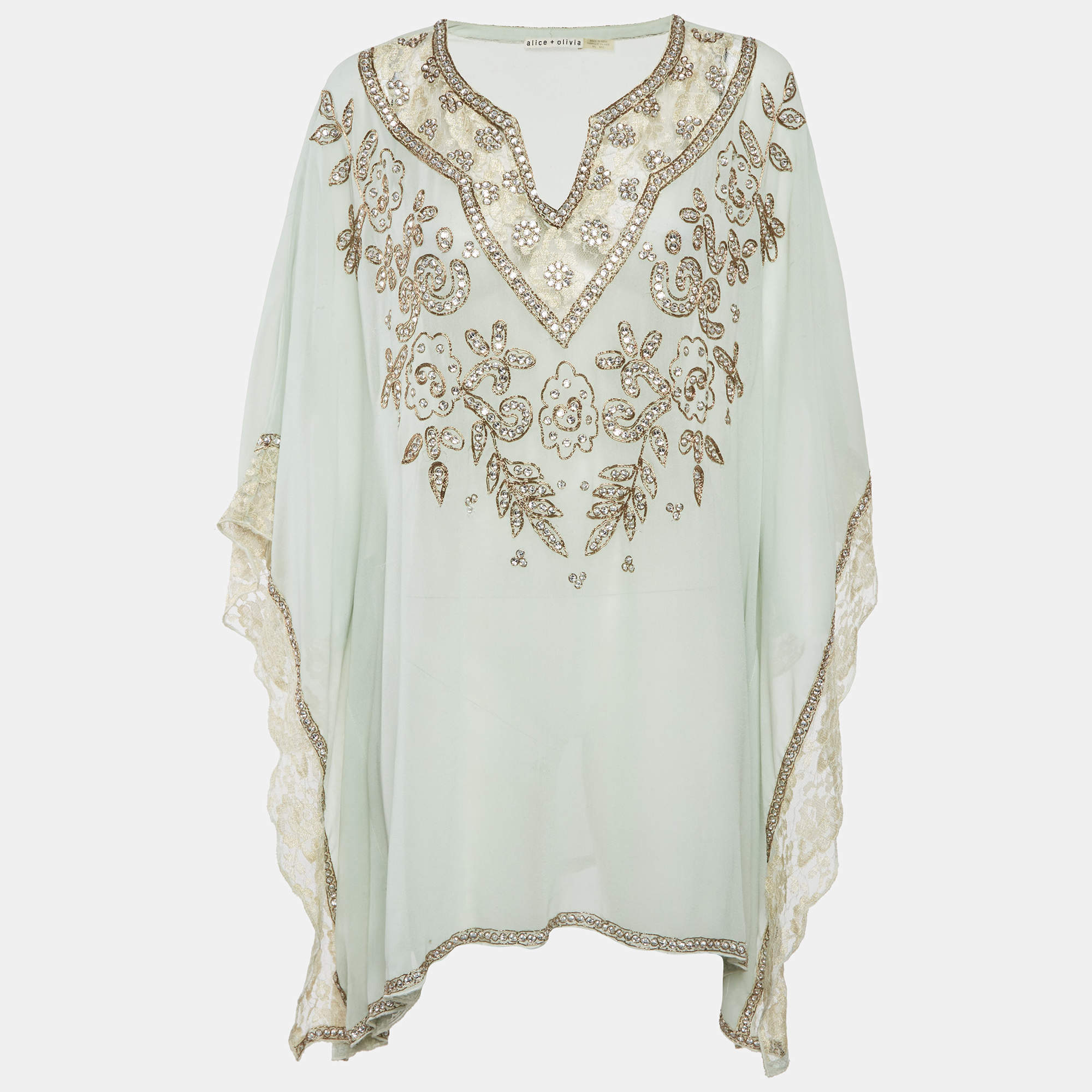 مملوكة مسبقًا Alice + Olivia Light Green Georgette Kassandra Caftan M/L