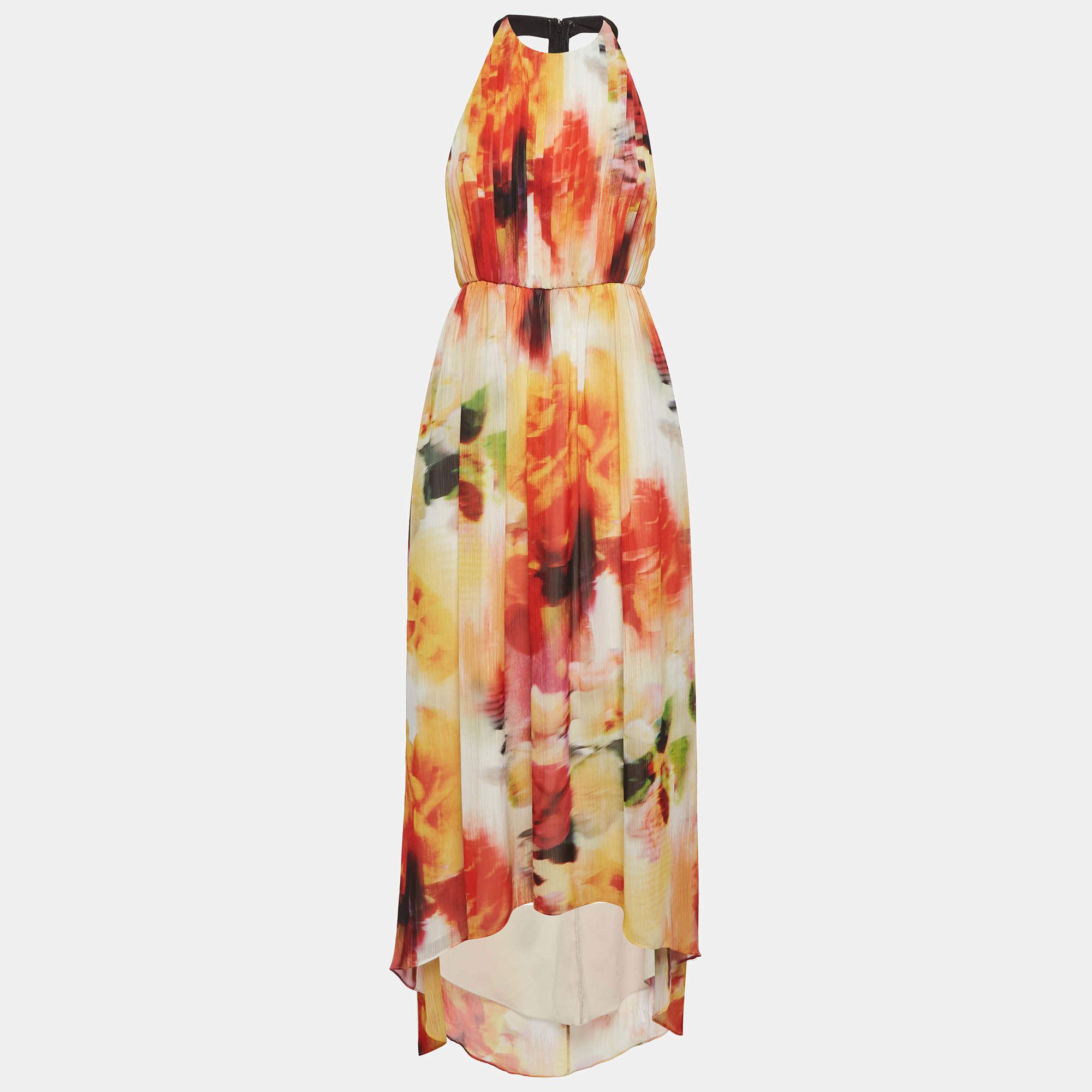 مملوكة مسبقًا Alice + Olivia Multicolour Chiffon Leather Trim Maxi Dress S