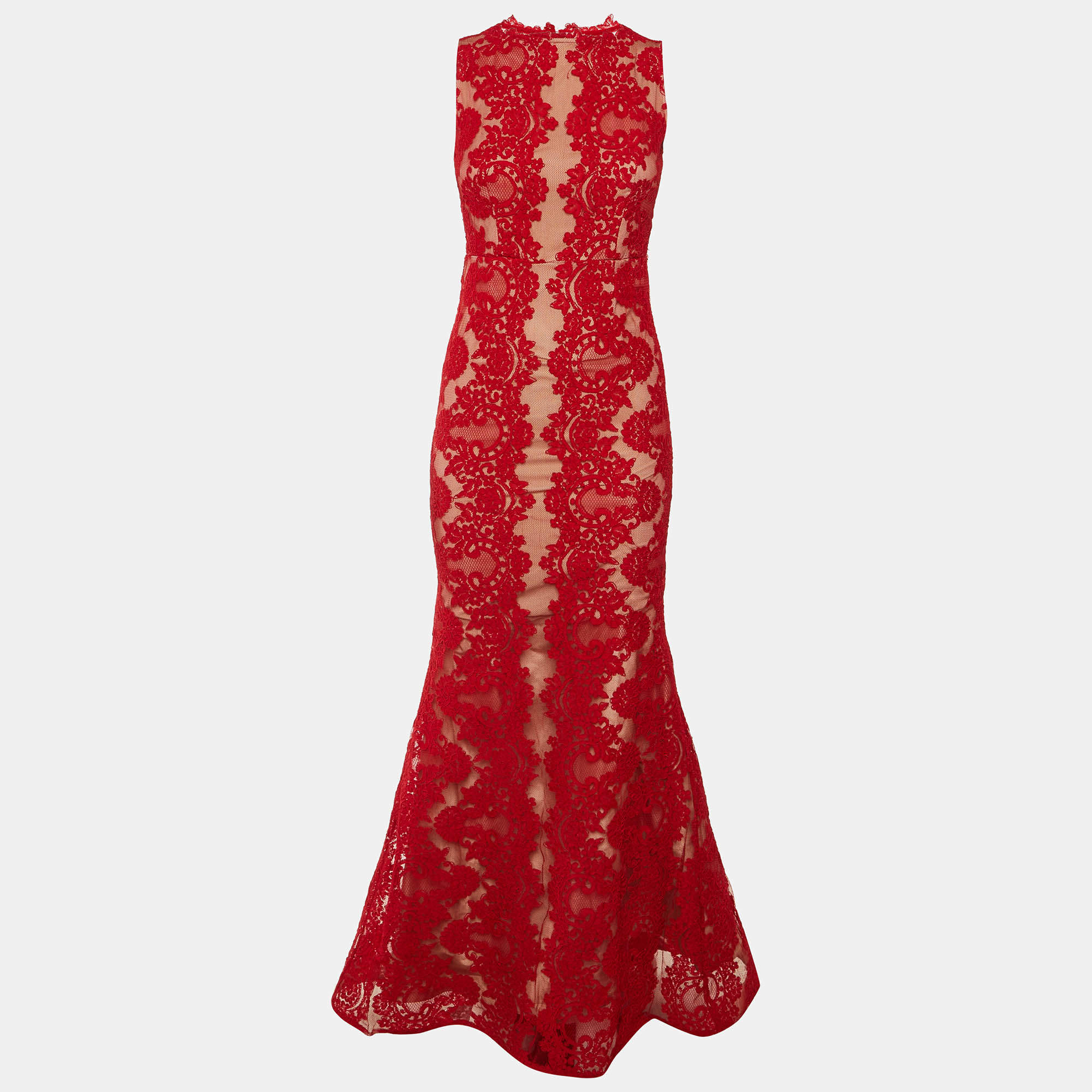 مملوكة مسبقًا Alice + Olivia Red Floral Lace Sleeveless Gown M
