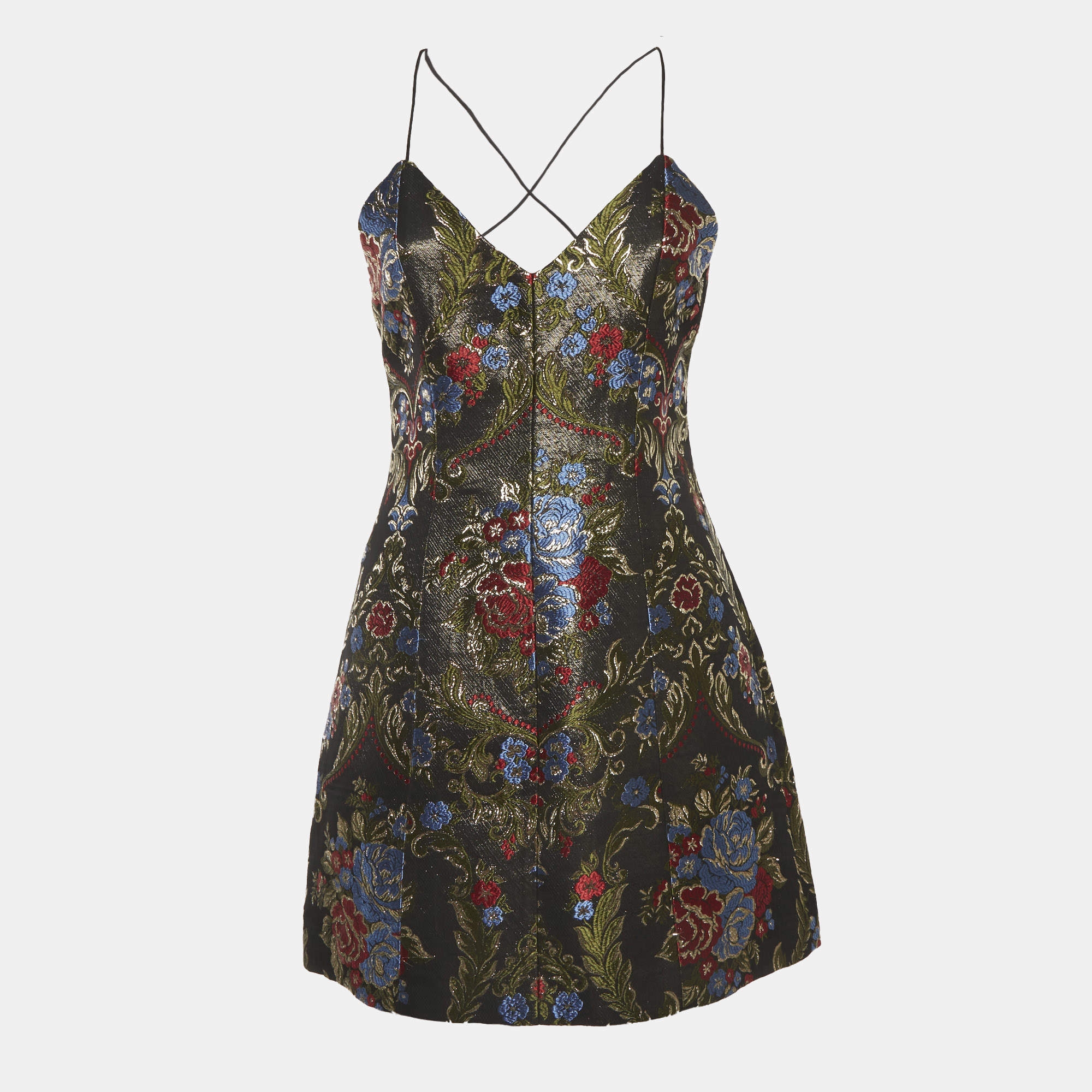 Pre Owned Alice + Olivia Black Floral Jacquard Strappy Mini Dress S