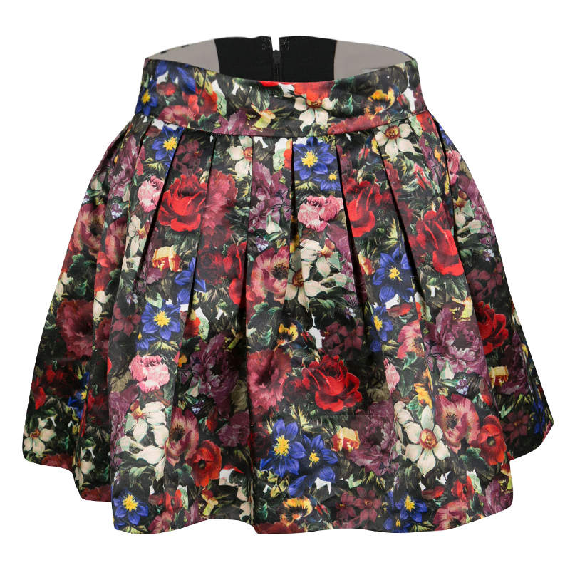 Pre Owned Alice + Olivia Multicolor Floral Print Pleated Fizer Satin Mini Skirt S 
