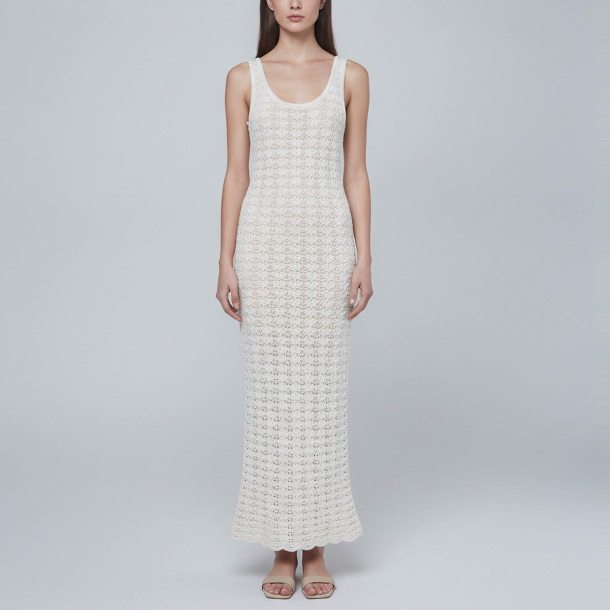 Pre Owned Alicia + Olivia Cream Pointelle Knit Veronique Tank Midi Dress M