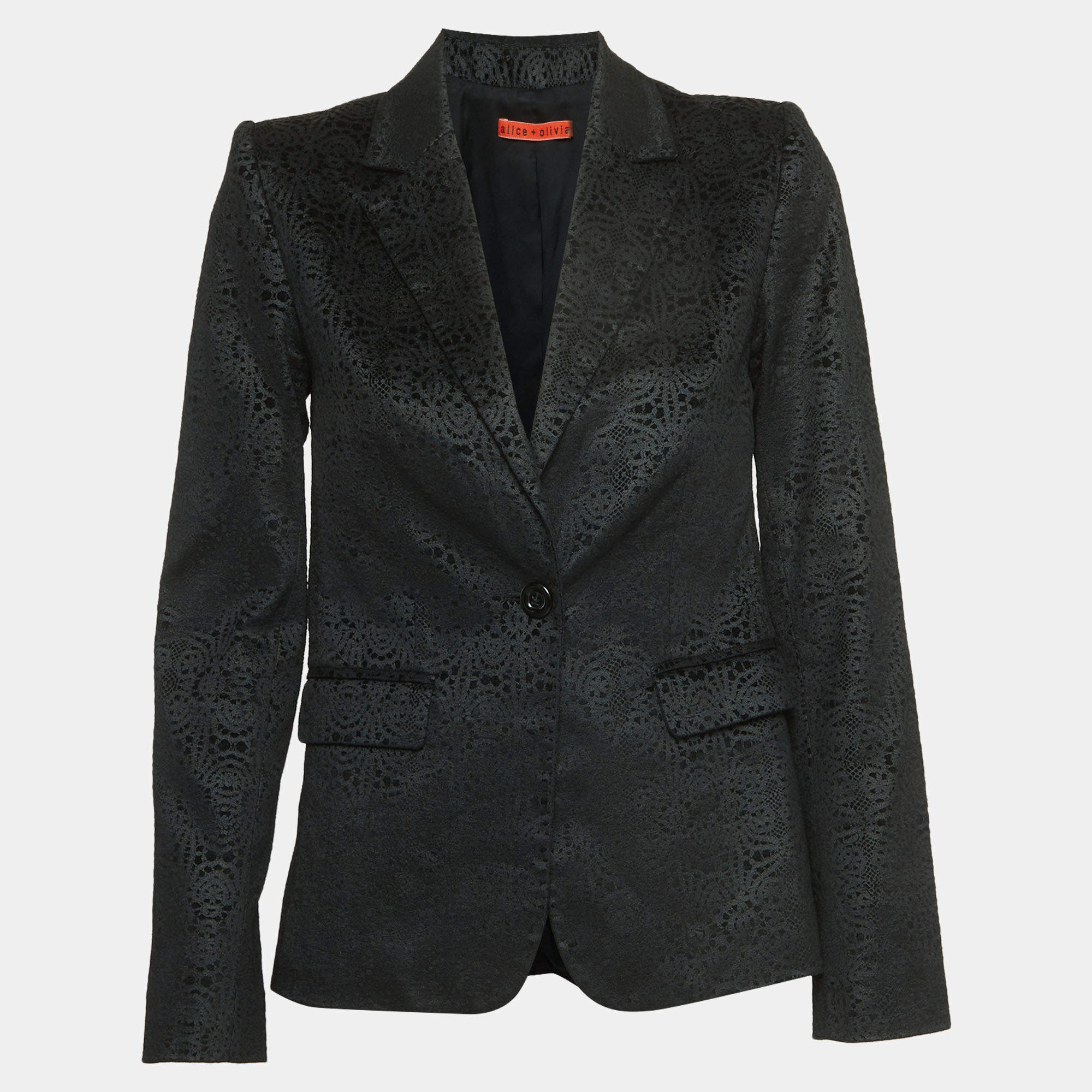 Pre Owned Alice + Olivia Black Flock Jacquard Single Breasted Blazer S